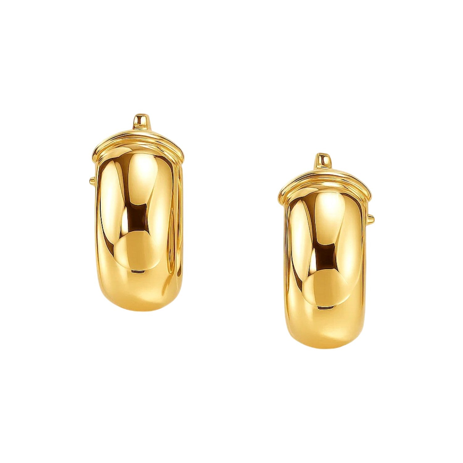 14k yellow gold polished wide small hoop earrings with a sleek minimalist design for elegant everyday wear