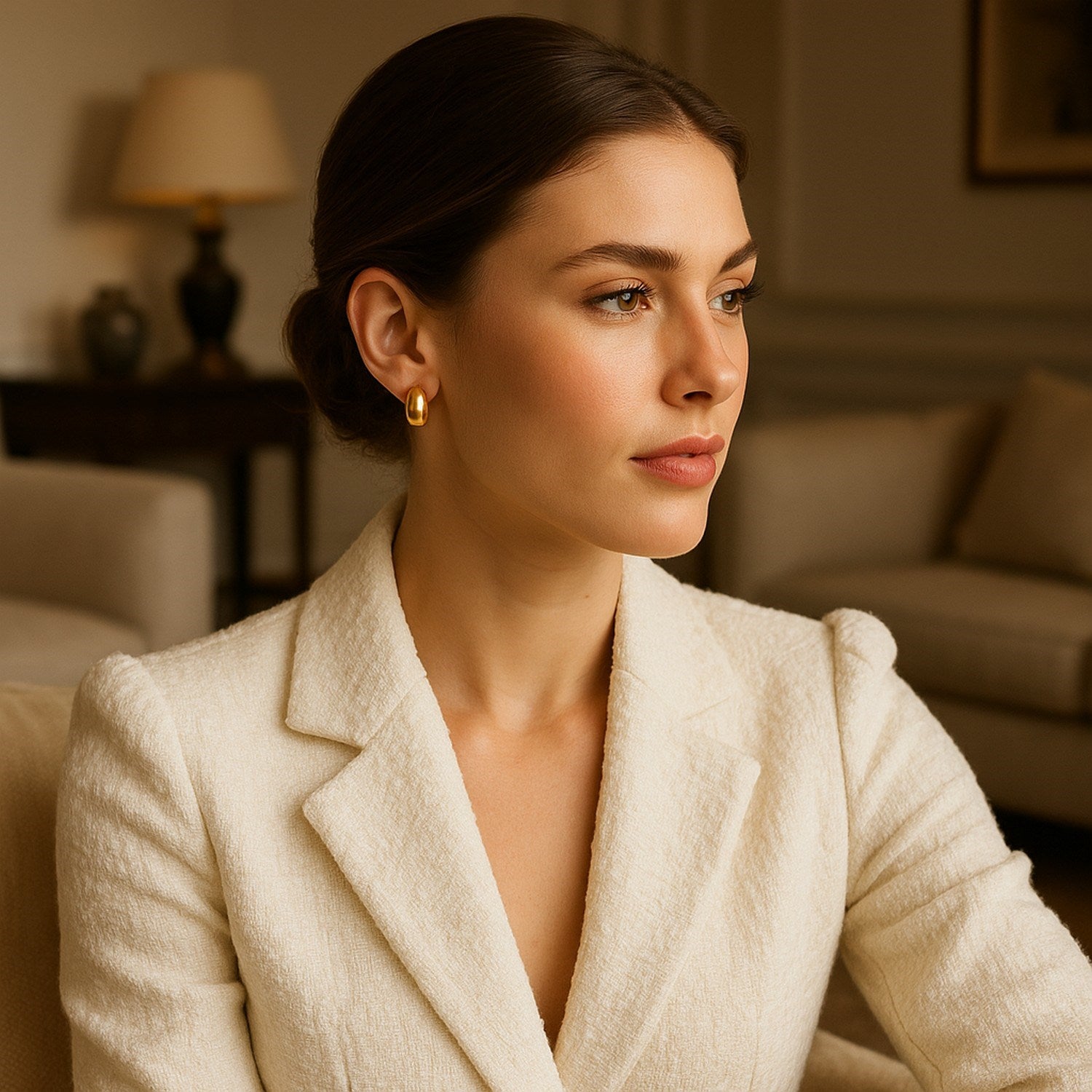 14k yellow gold polished wide small hoop earrings showcasing a minimalist design for elegant everyday wear.