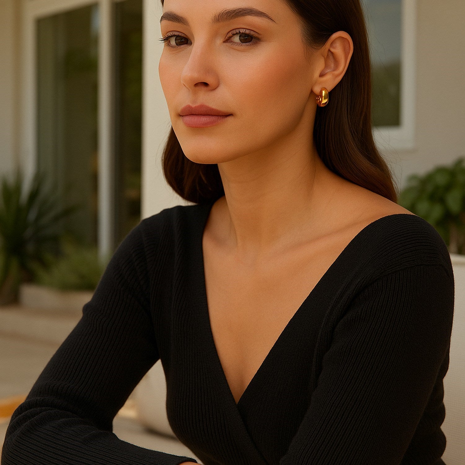 Polished 14k yellow gold minimalist small hoop earrings, showcasing elegant simplicity and refined luxury.