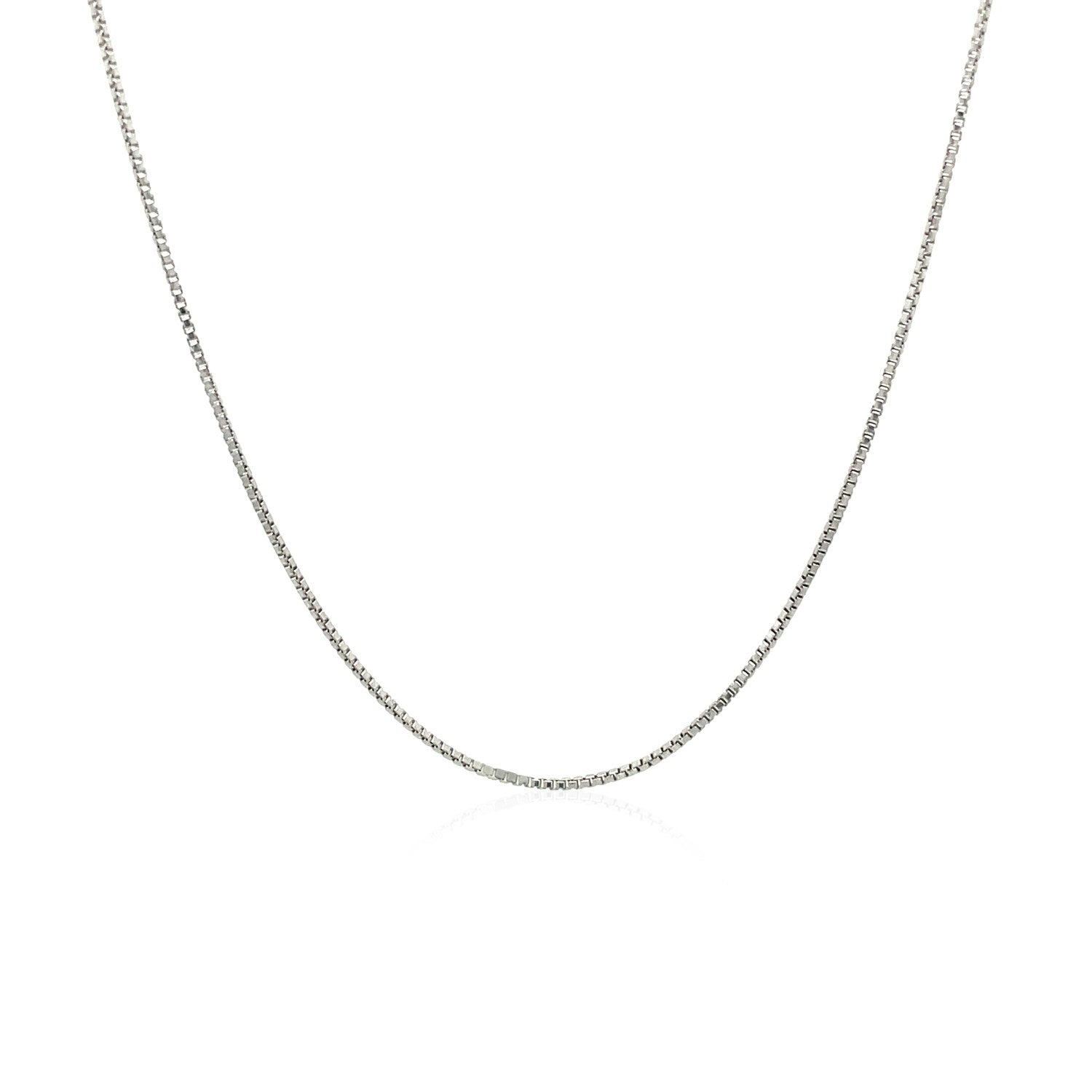 Sterling silver rhodium plated box chain with modern link design, perfect for layering or standalone elegance.