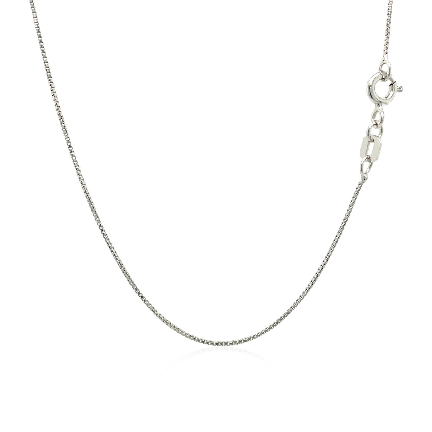 Sterling silver rhodium plated box chain with modern link design, perfect for layering or as a statement piece.