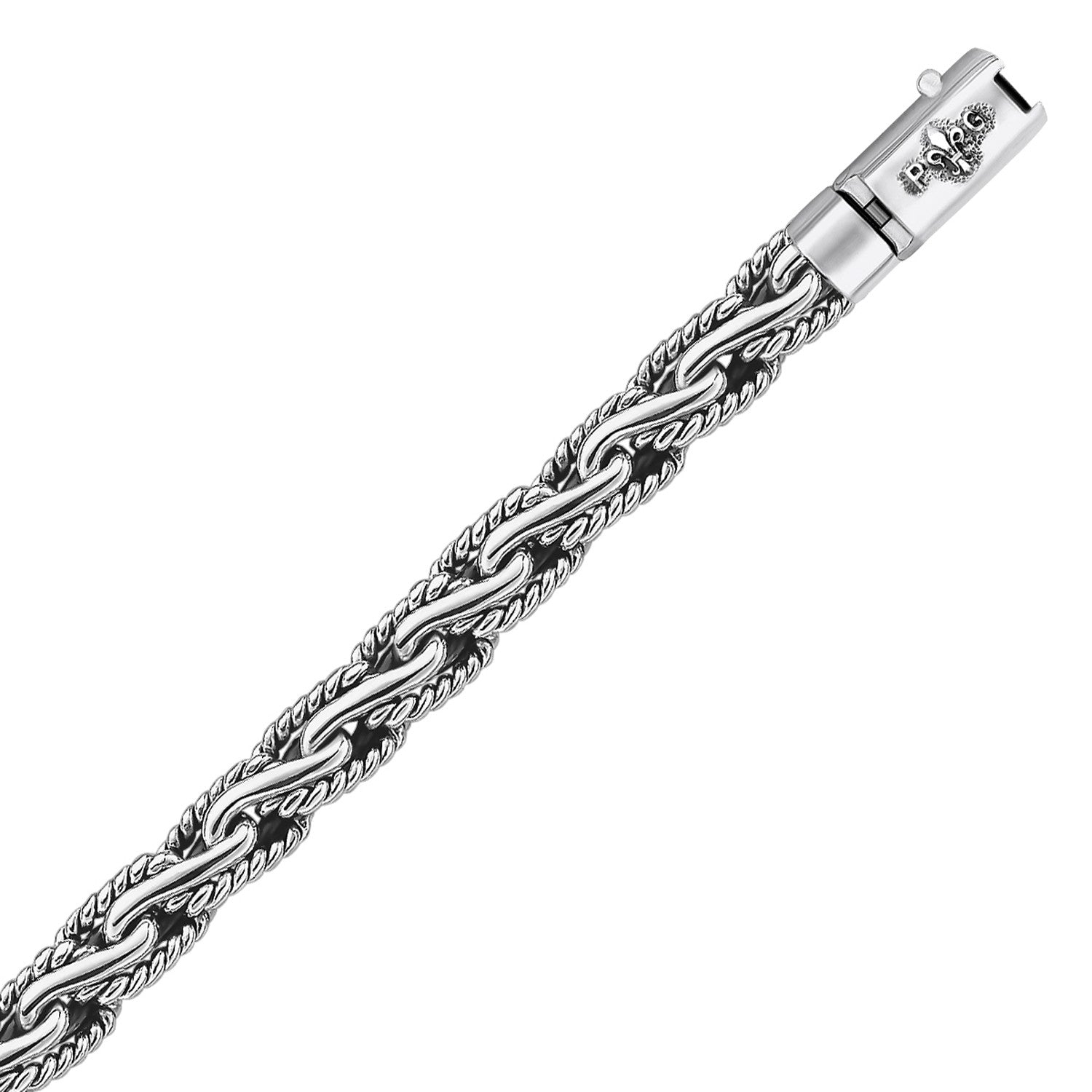 Oxidized sterling silver men's chain bracelet featuring a modern cable motif, perfect for sophisticated style.