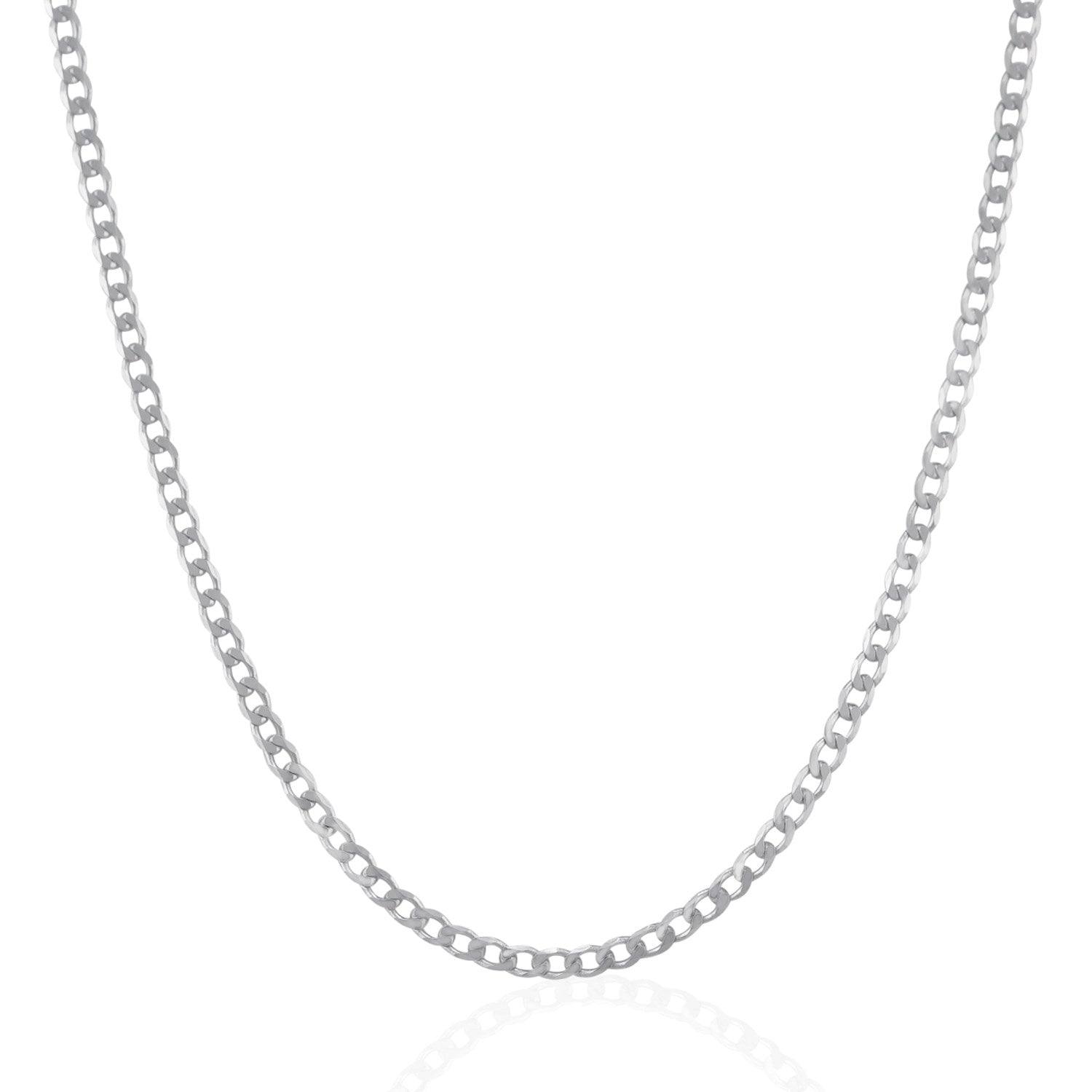 Rhodium plated sterling silver curb chain (3.00 mm) with a sleek modern design, perfect for layering or standalone elegance.