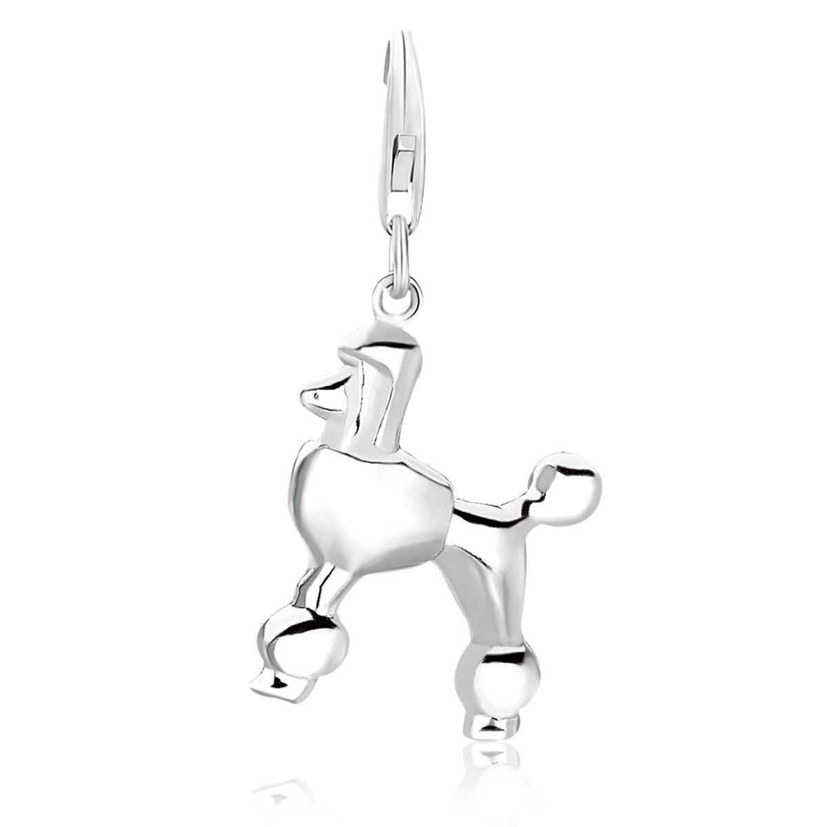 Sterling silver poodle dog charms with elegant design, perfect for adding a touch of luxury to any jewelry collection.