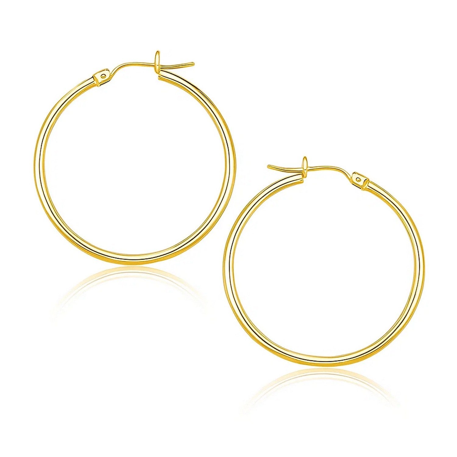 14k yellow gold polished hoop earrings, minimalist design, perfect for elegant everyday wear.
