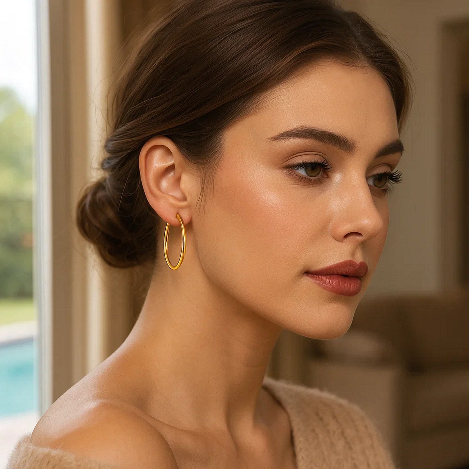 14k yellow gold polished hoop earrings with a minimalist design, perfect for elegant everyday wear.