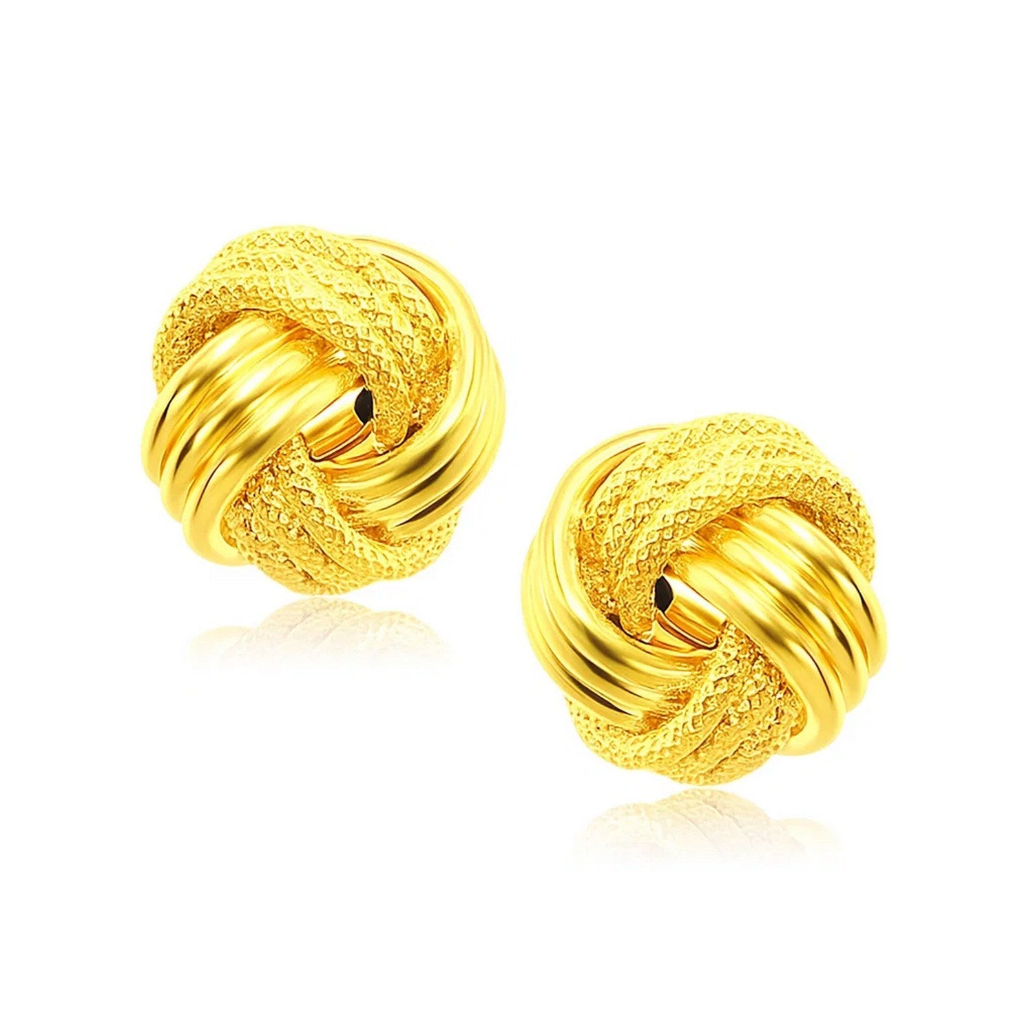 14k yellow gold textured polished stud earrings, exuding elegance with a refined design for sophisticated style.