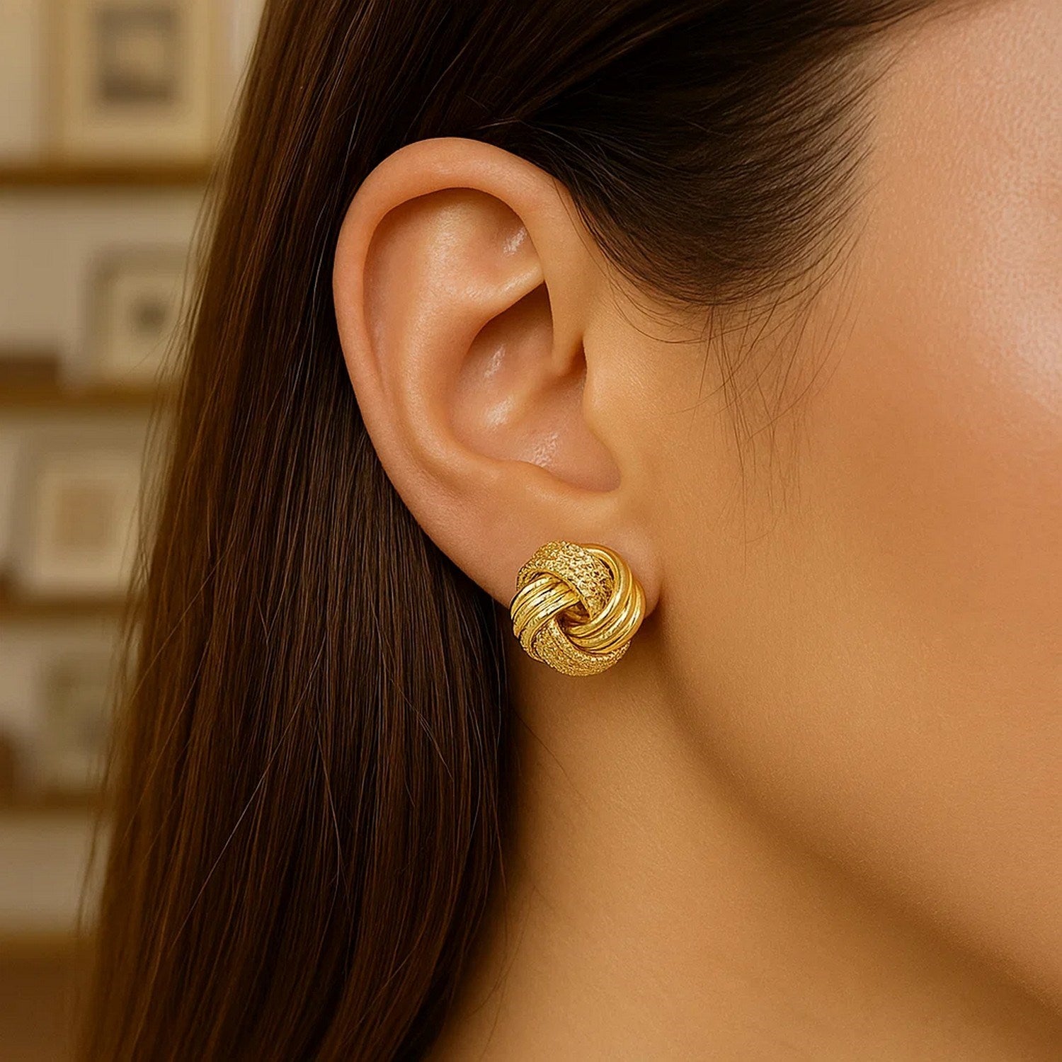 14k yellow gold textured polished stud earrings, elegantly designed for timeless sophistication.
