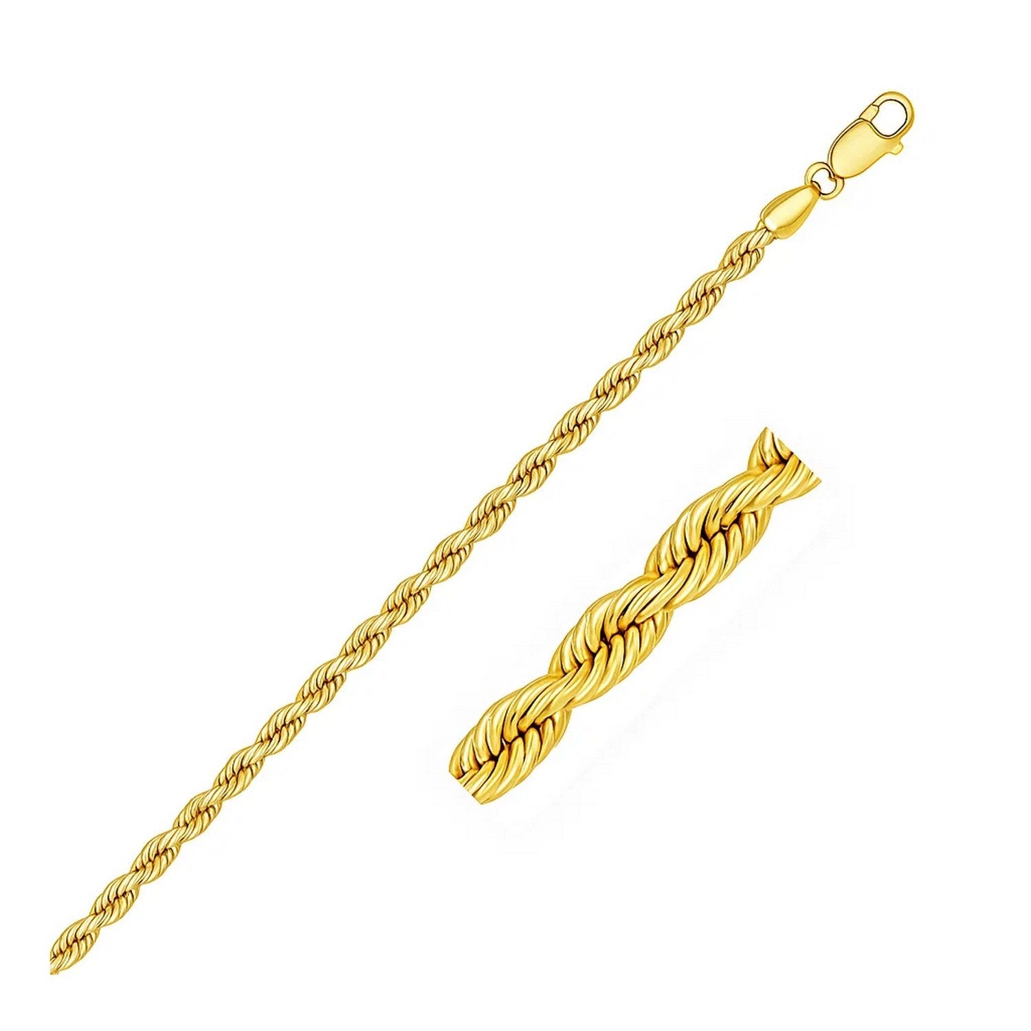 14k yellow gold solid rope bracelet, 3.00 mm, showcasing modern luxury and exquisite craftsmanship.