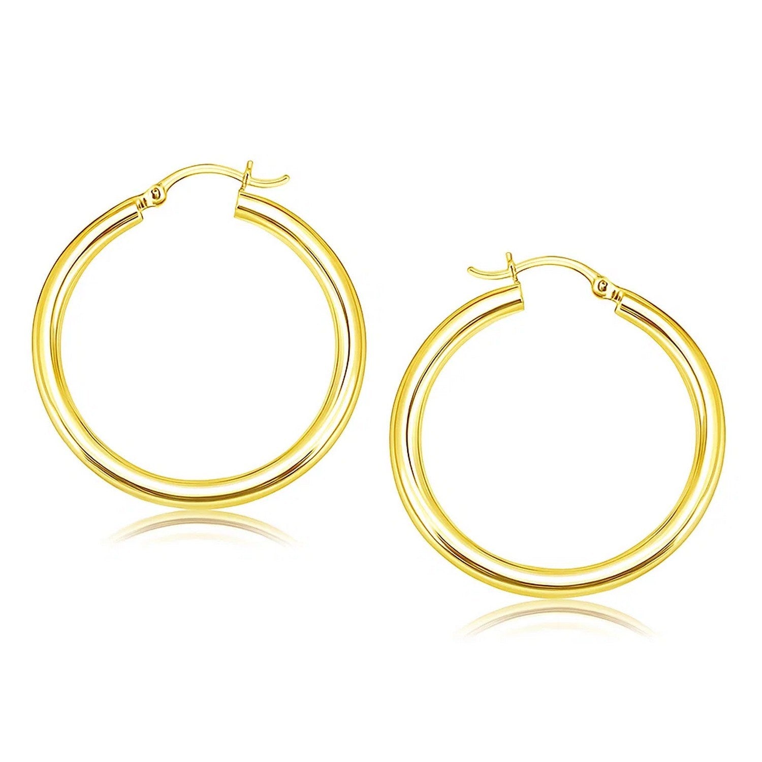 14k yellow gold polished hoop earrings, modern design, 4x40mm, perfect for elegant everyday wear.