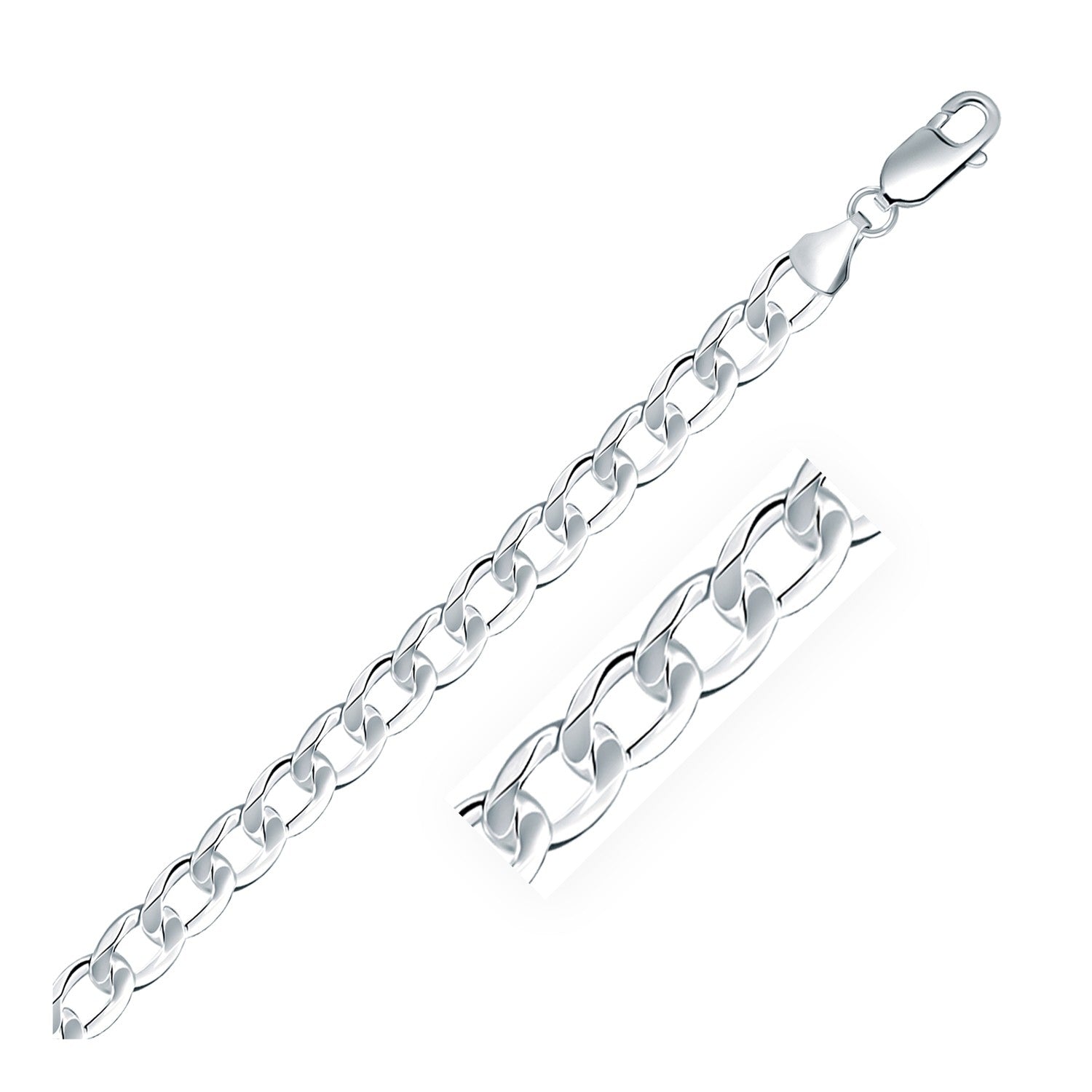 Rhodium plated sterling silver curb chain, modern design with sleek links, perfect for layering or standalone elegance.