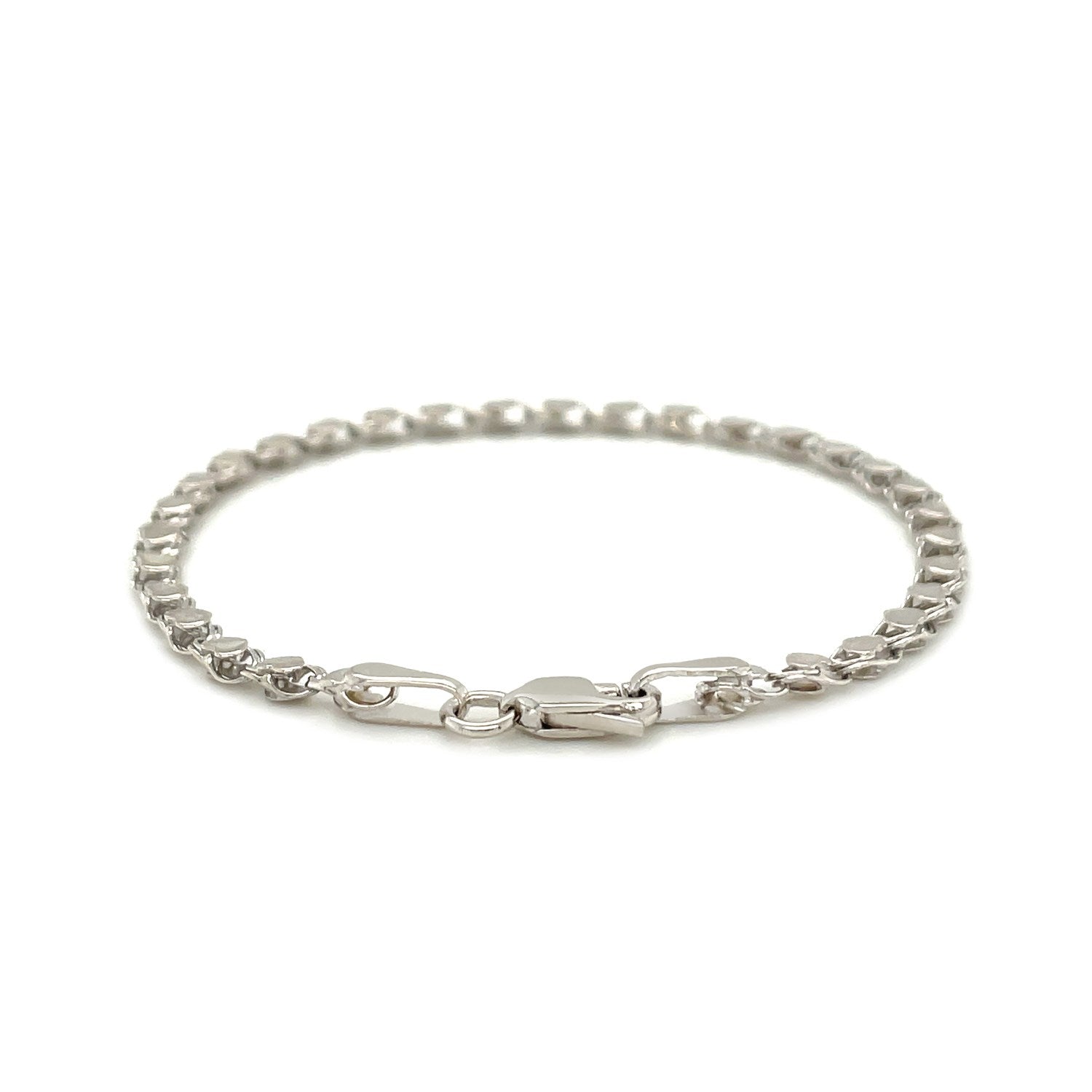 14k white gold minimalist heart bracelet with elegant chain links, perfect for refined luxury style.