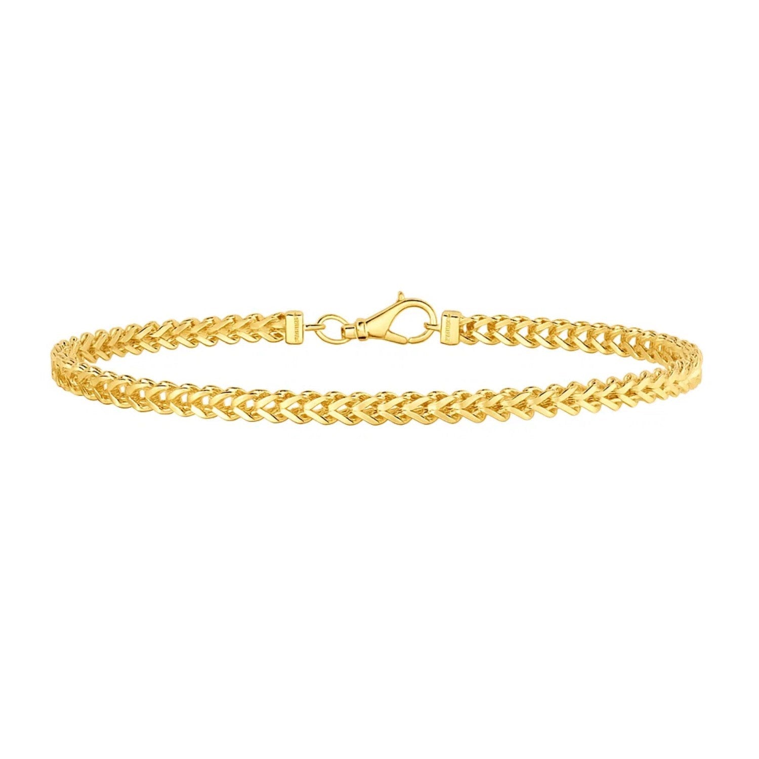 14k yellow gold square Franco bracelet with elegant link design, showcasing a classic and timeless style.