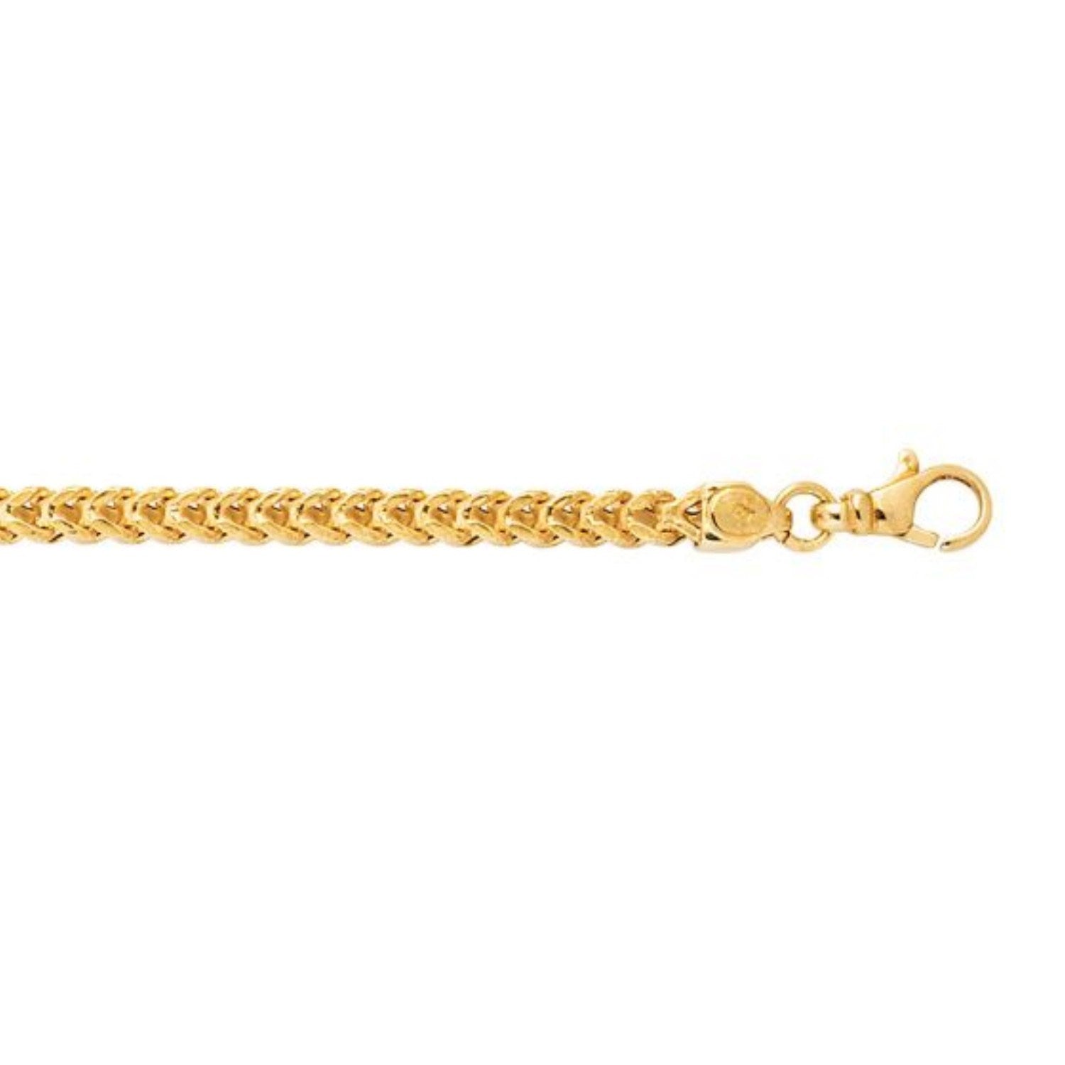 14k yellow gold square Franco bracelet featuring classic links and a polished finish, perfect for elegant layering.