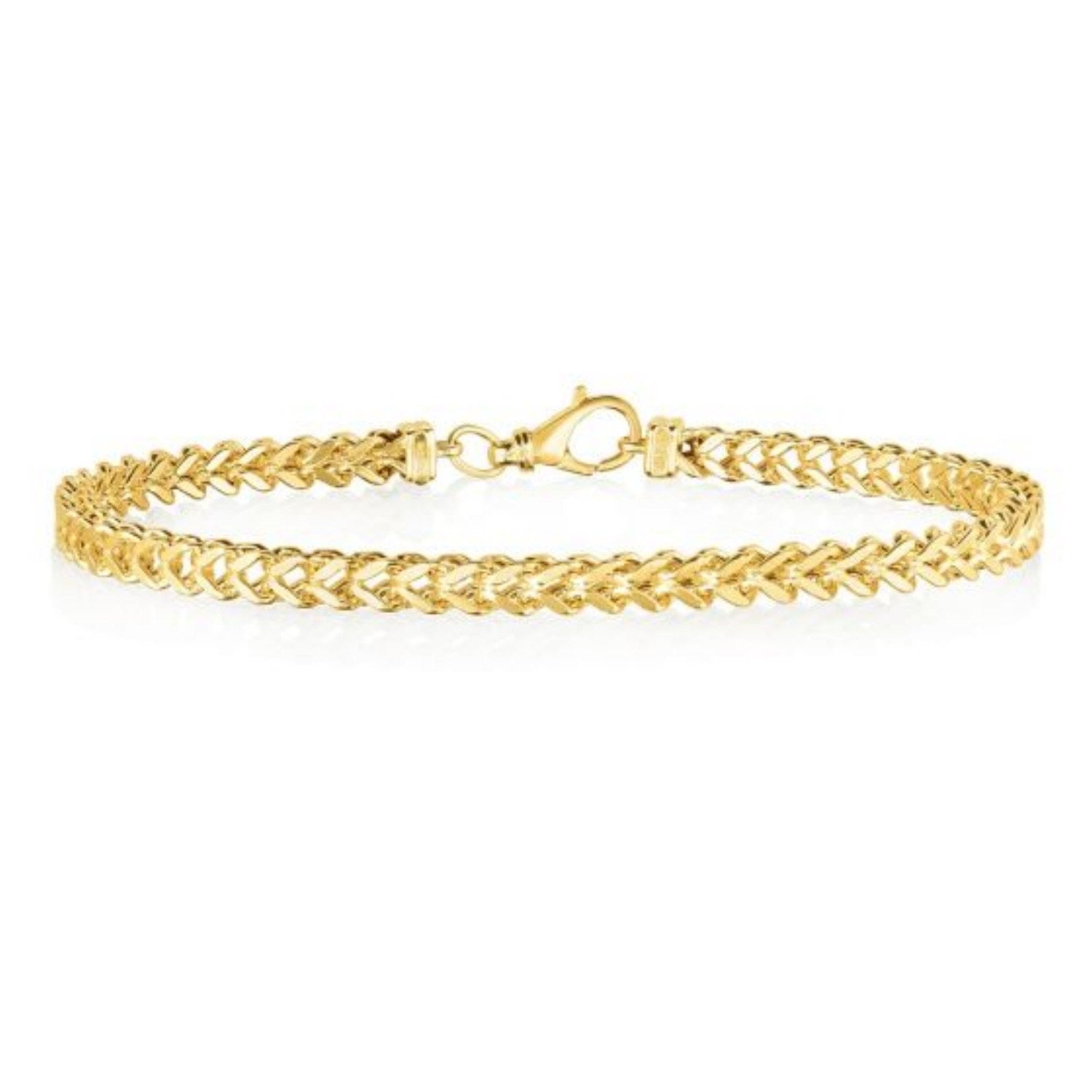 14k yellow gold square Franco bracelet featuring classic links and a polished finish, perfect for elegant layering.