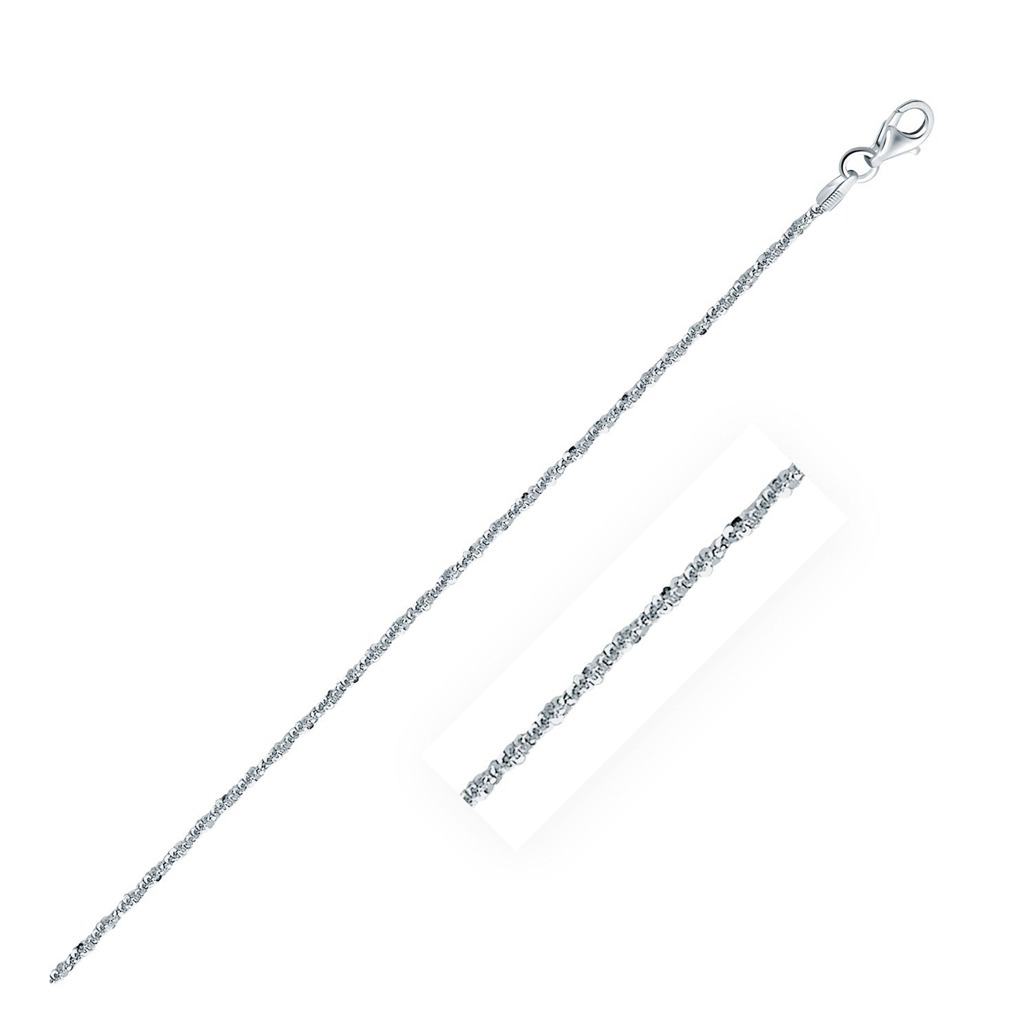 Rhodium plated sterling silver chain, 1.60 mm, featuring an elegant sparkle style for luxurious layering.