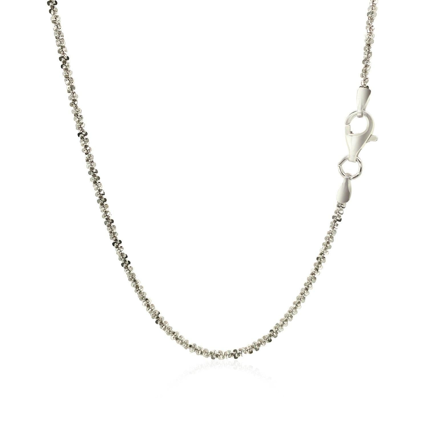 Rhodium plated sterling silver chain with elegant sparkle design, perfect for layering or standalone wear.