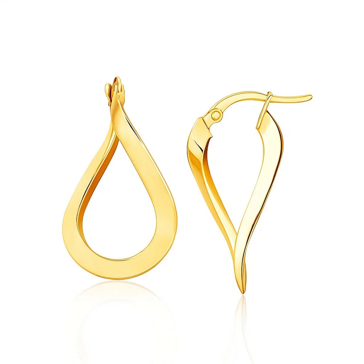 14k yellow gold polished twisted hoop earrings, showcasing modern elegance and timeless luxury.