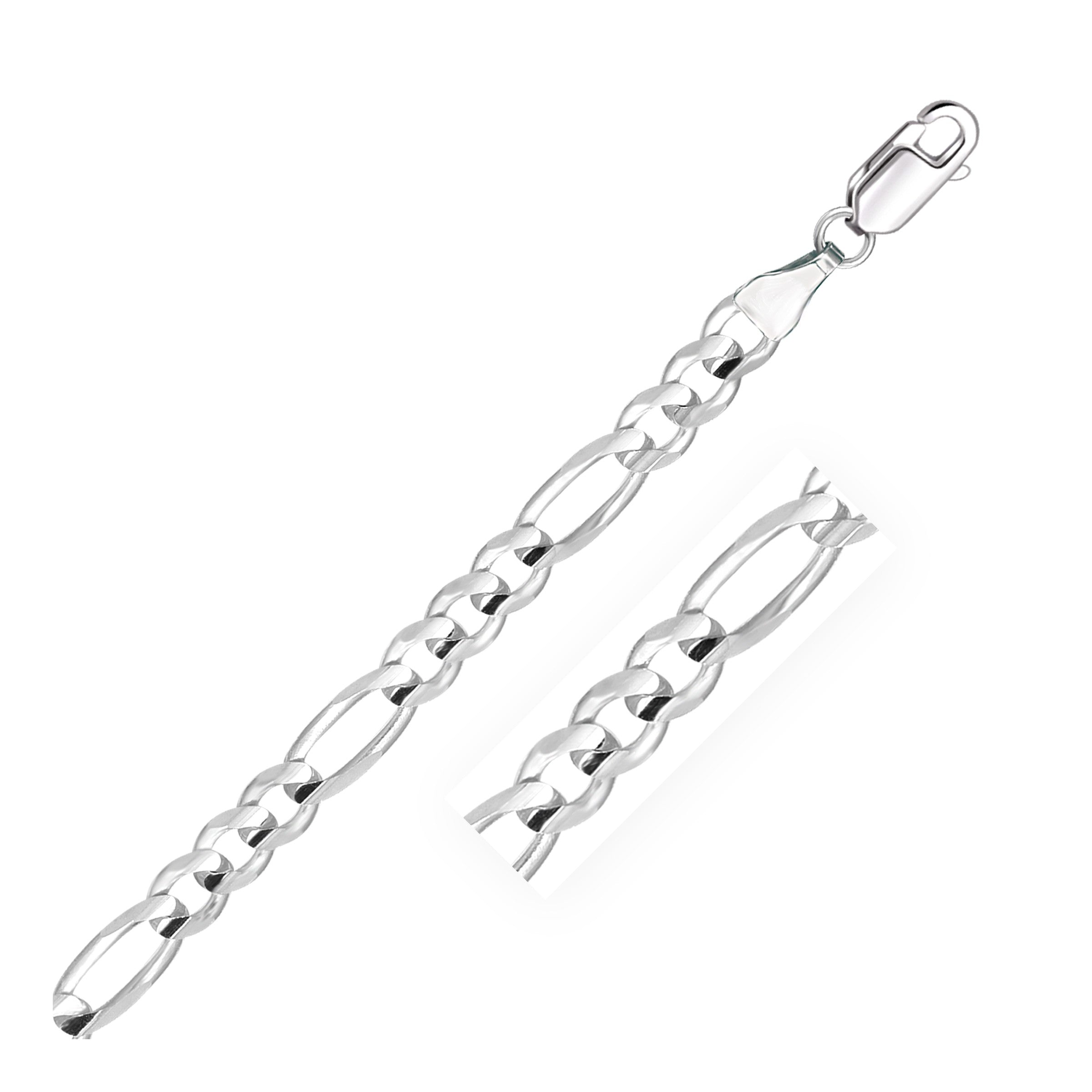 Elegant 14k white gold solid Figaro bracelet featuring a sleek chain design, perfect for luxurious everyday wear.