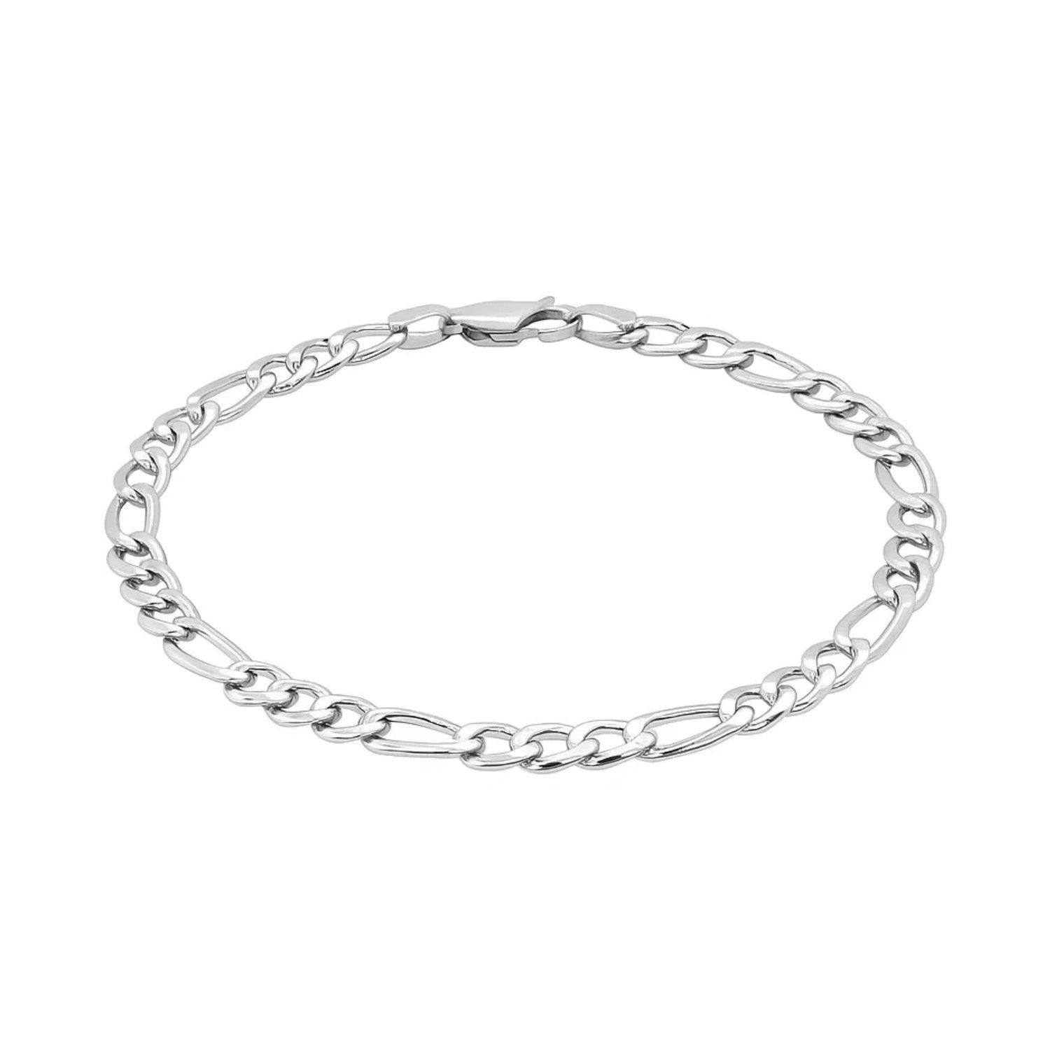 Elegant 14k white gold solid Figaro bracelet featuring a sleek chain design, perfect for luxury jewelry enthusiasts.