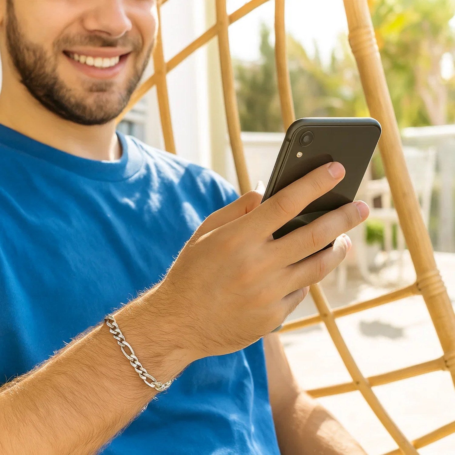 Elegant 14k white gold Figaro bracelet featuring a sleek chain design, perfect for sophisticated luxury styling.