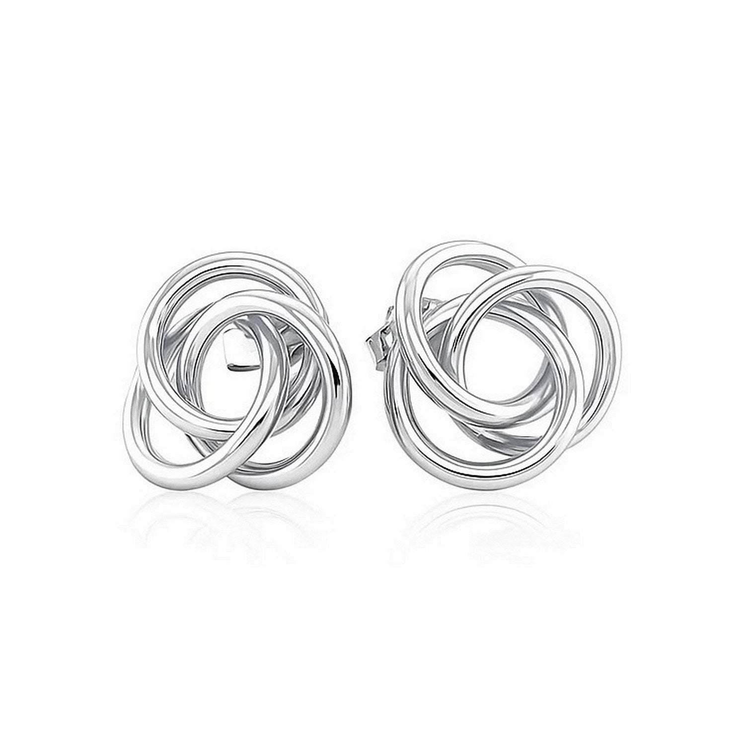 Polished sterling silver open love knot earrings featuring a modern design and luxurious finish, perfect for elegant occas...