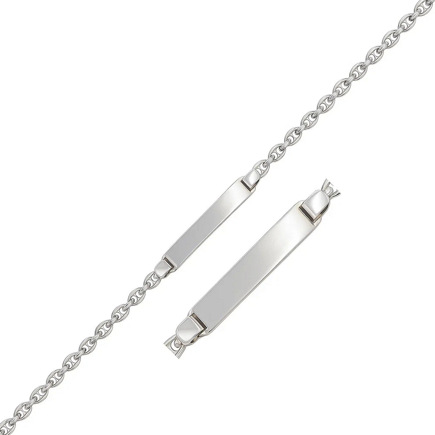 14k white gold Figaro chain children's ID bracelet with modern link design, perfect for elegant gifting.
