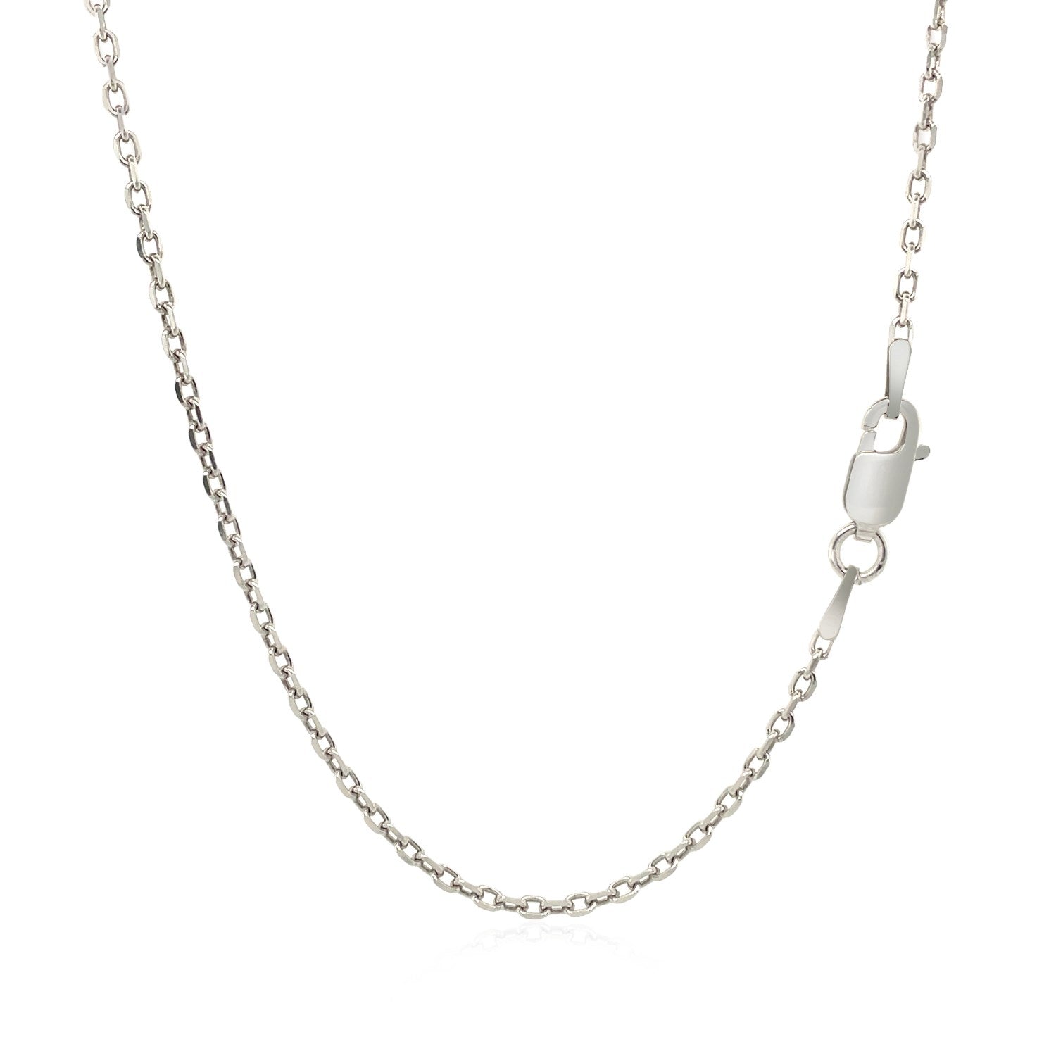 Sterling silver rhodium plated cable chain with modern link design, perfect for layering or as a statement piece.