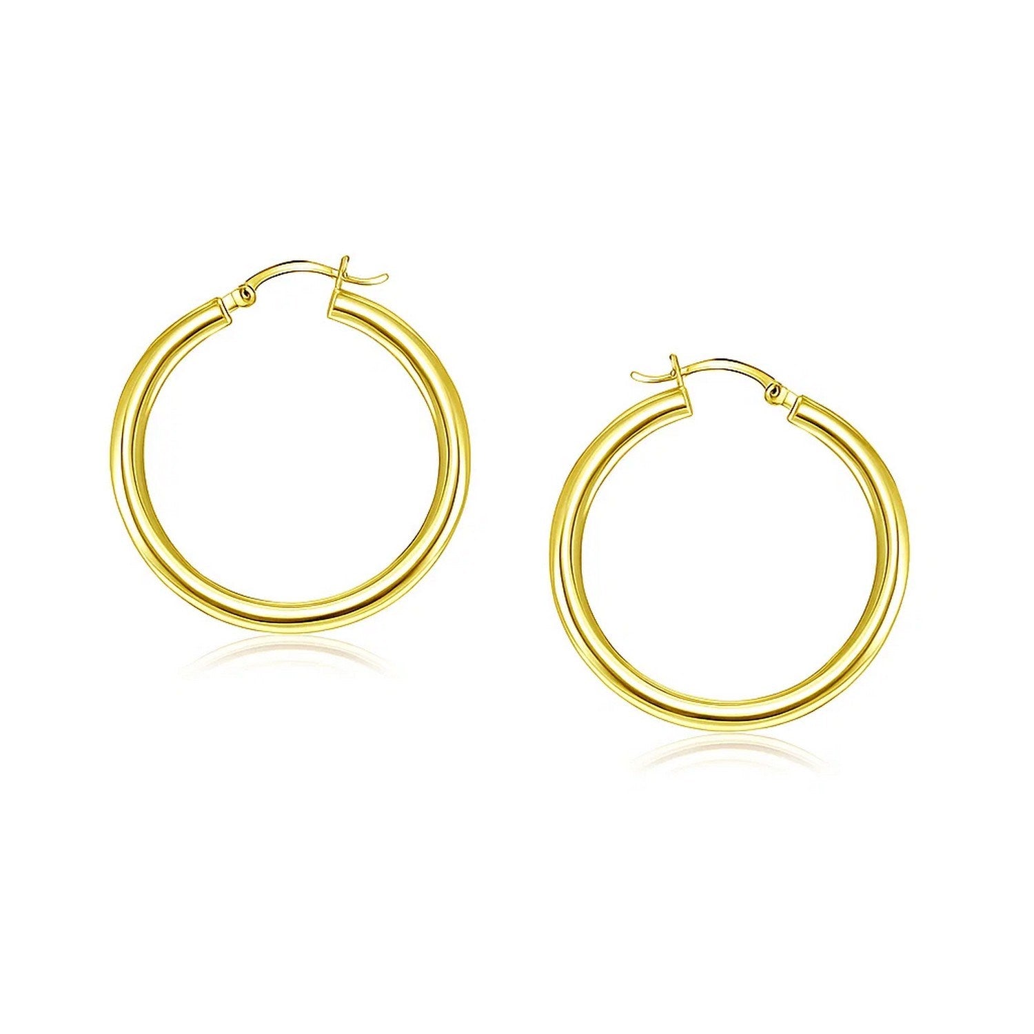 14k yellow gold polished hoop earrings, modern design, perfect for elegant everyday wear or special occasions.