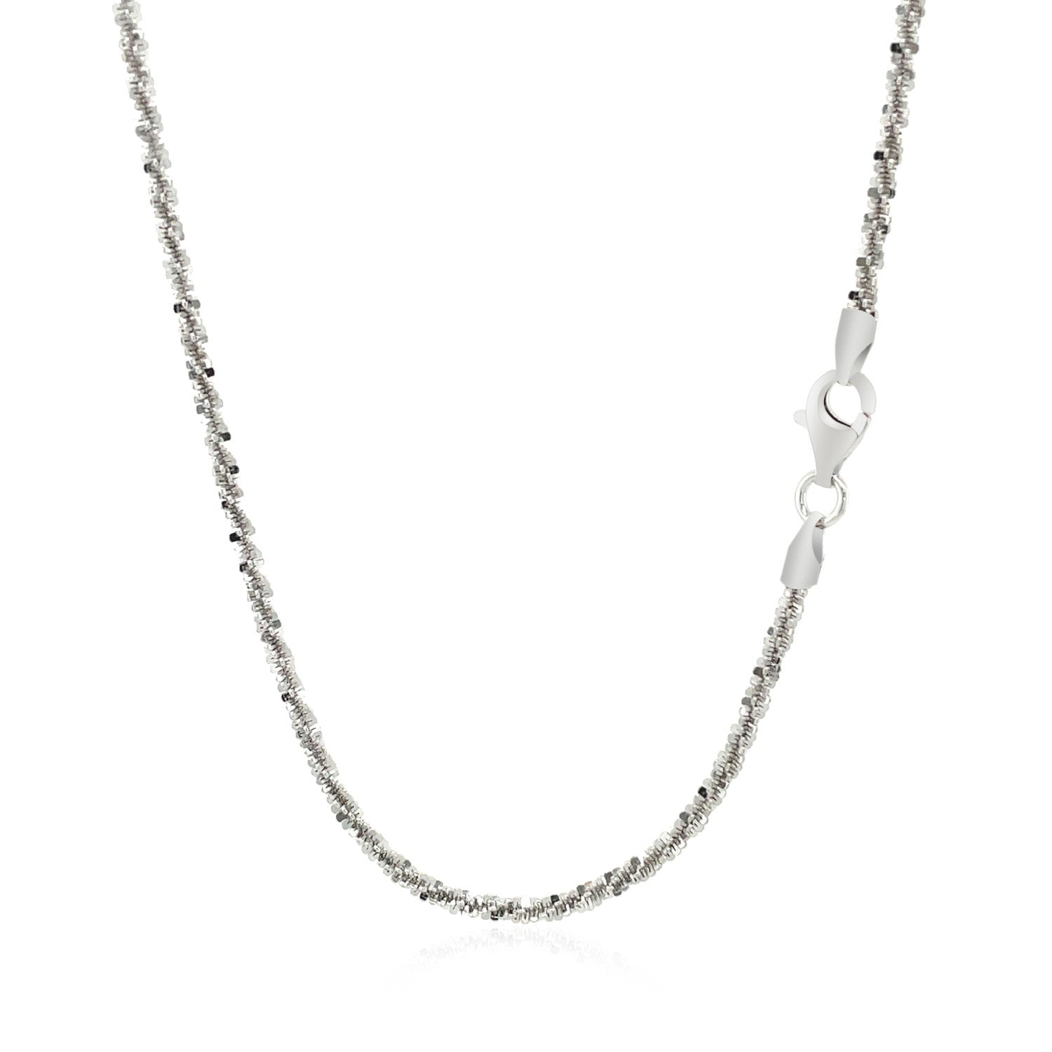 Rhodium plated 2.2mm sterling silver chain featuring an elegant sparkle design, perfect for layering or standalone wear.