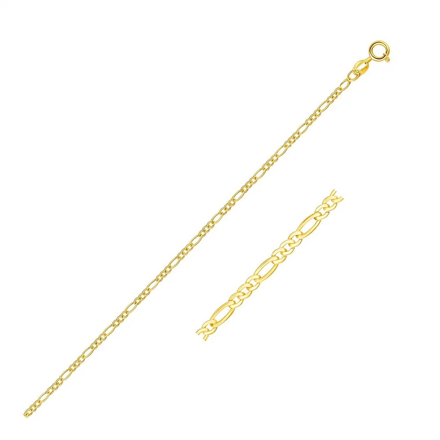 Elegant 14k yellow gold Figaro bracelet featuring a refined chain link design for timeless luxury.