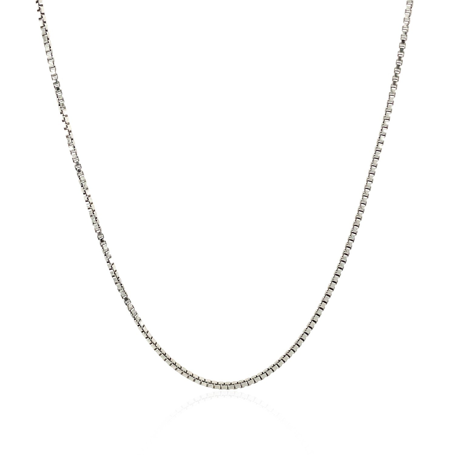Sterling silver rhodium plated box chain with modern link design, perfect for layering or standalone elegance.