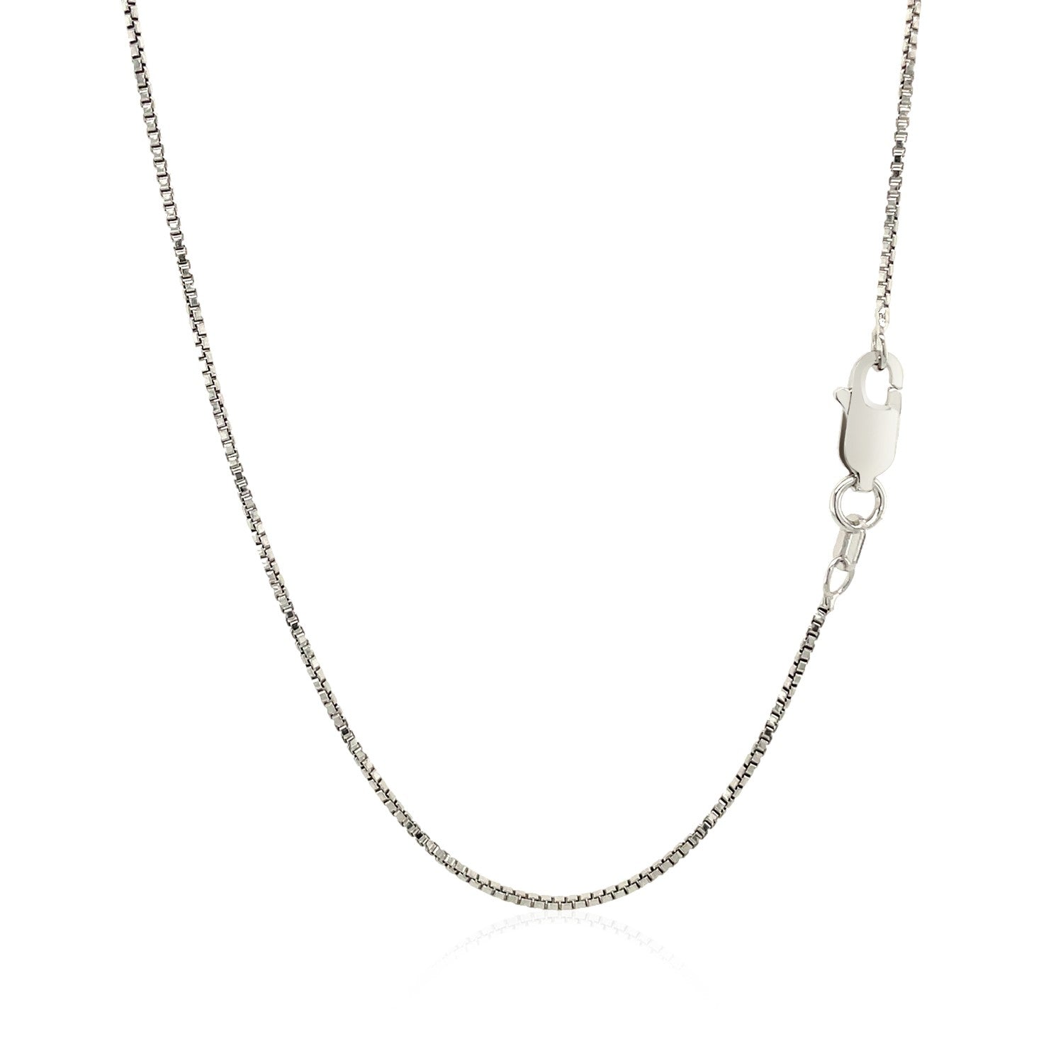 Sterling silver rhodium plated box chain with modern link design, perfect for layering or as a statement piece.