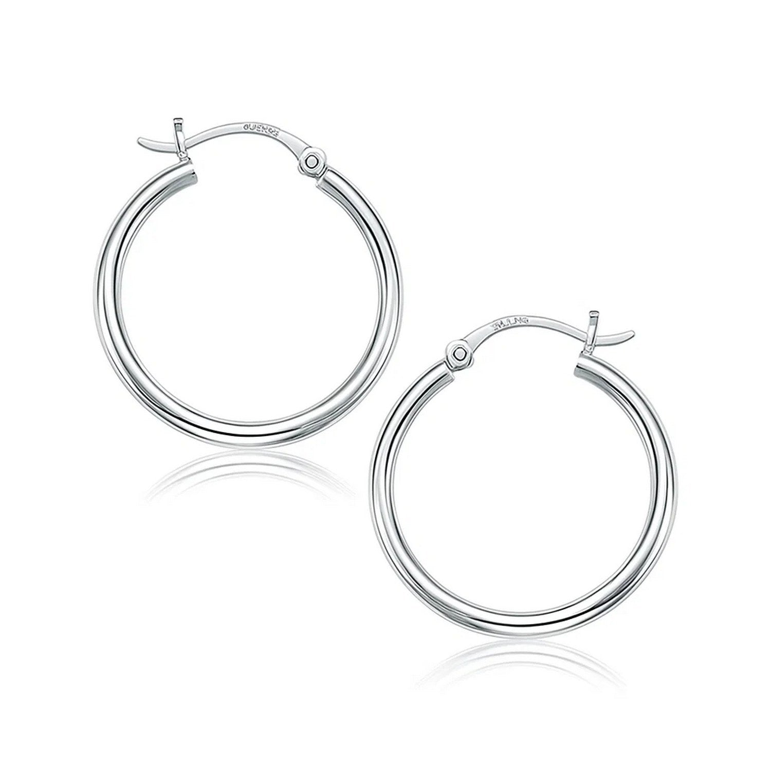 14k white gold polished hoop earrings with a sleek modern design, perfect for elegant everyday wear.