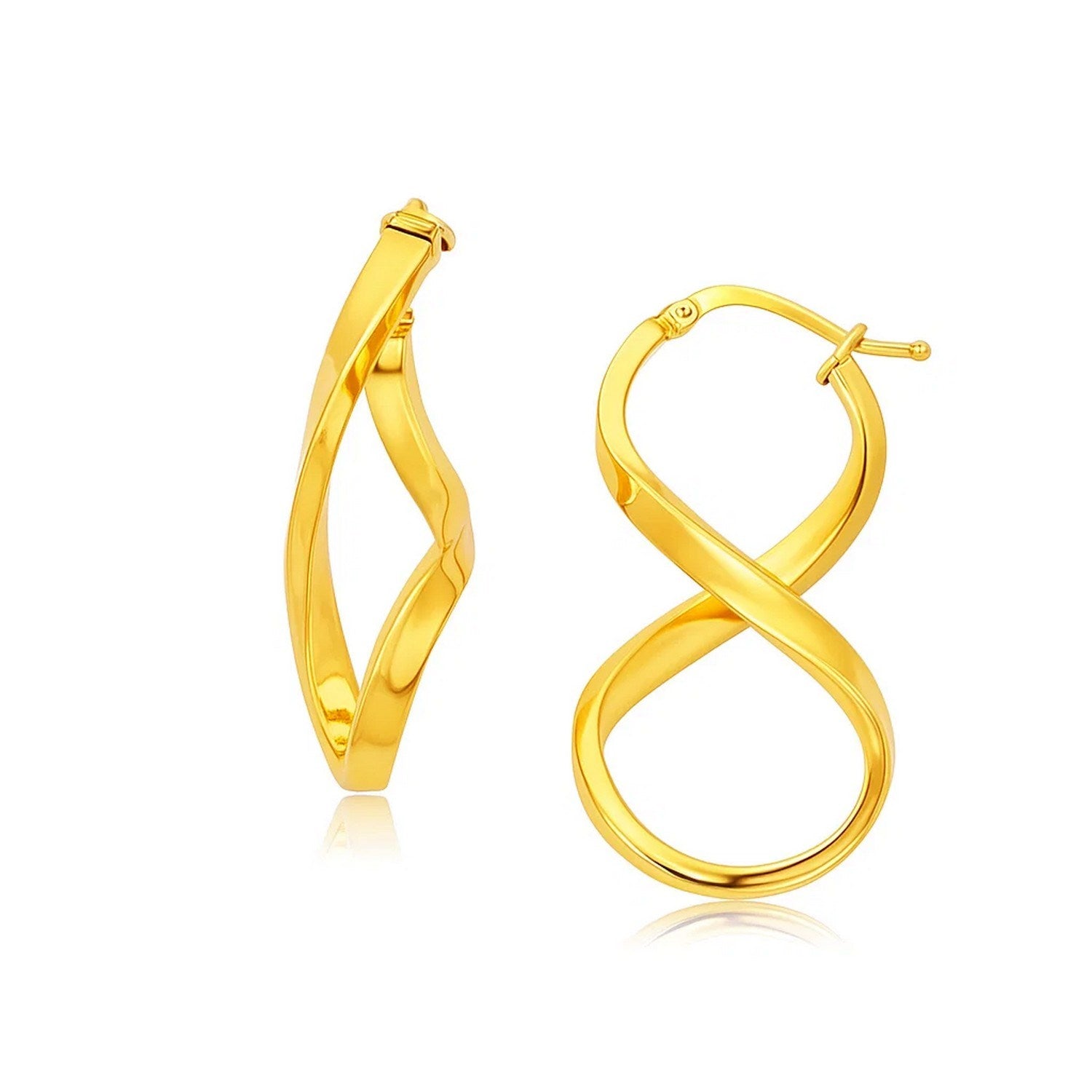 14k yellow gold polished infinity drop earrings, elegantly designed for timeless luxury and sophistication.