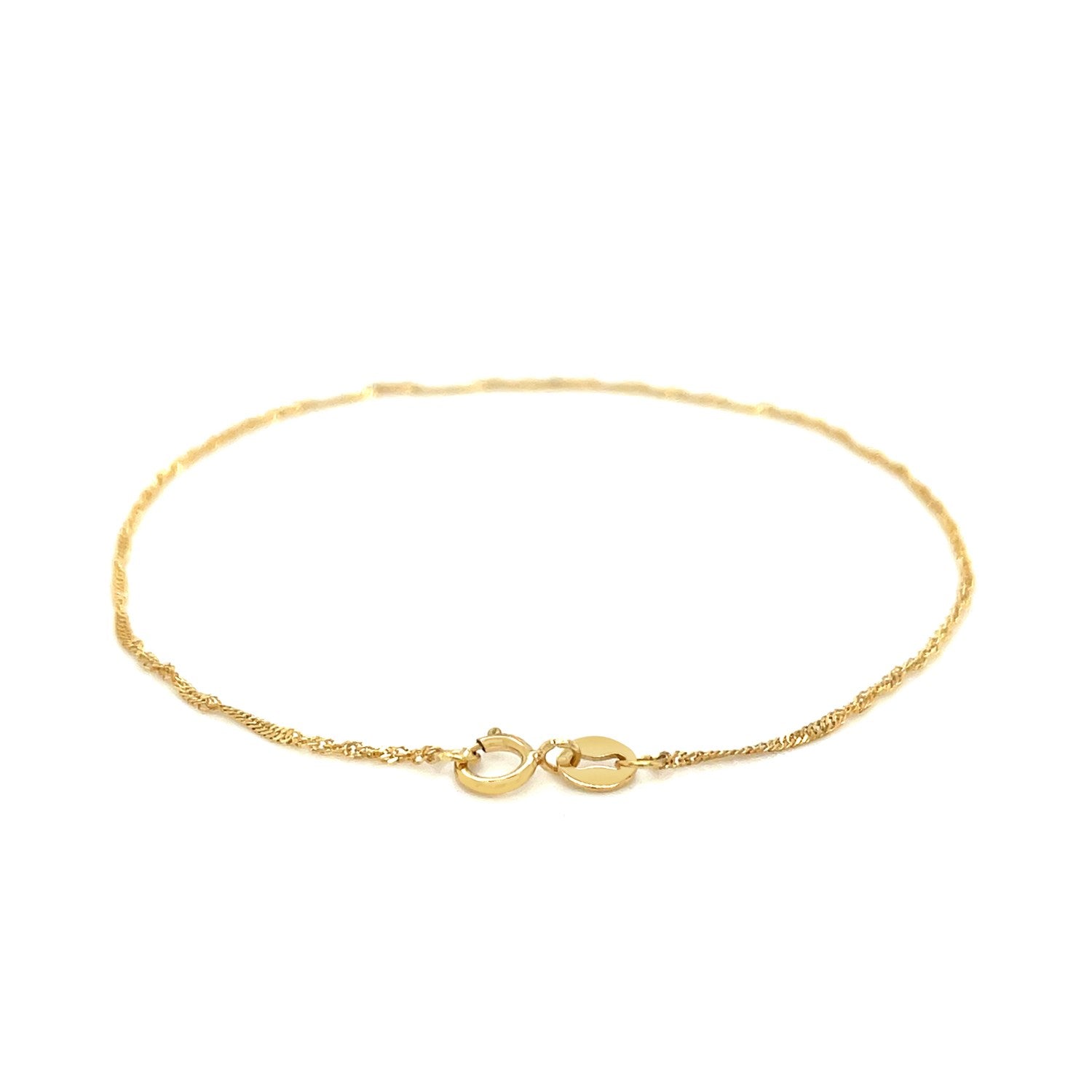 14k yellow gold Singapore bracelet featuring a classic chain design, perfect for elegant layering or solo wear.