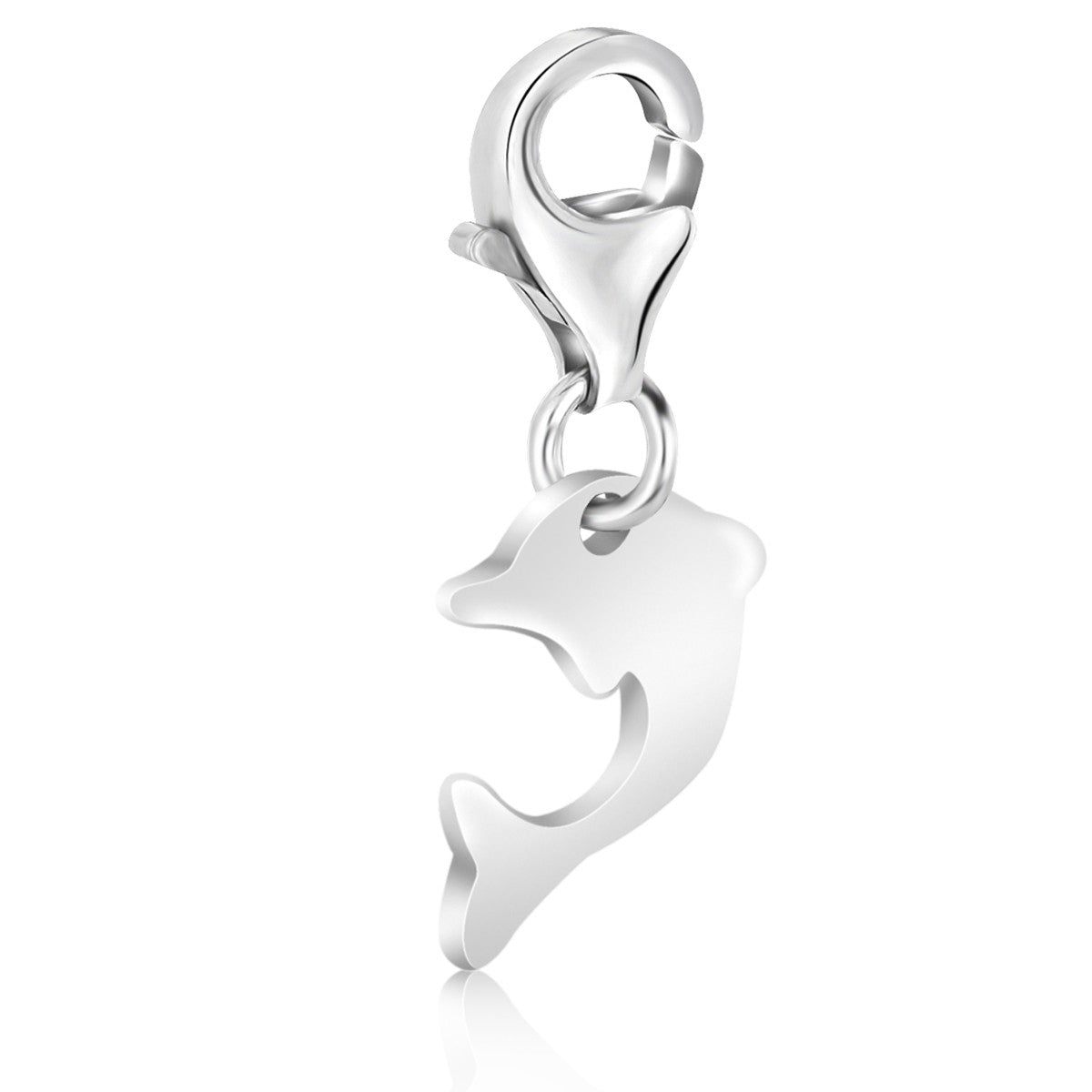 Sterling silver dolphin charms with modern design, perfect for adding a touch of luxury to your charm bracelet.