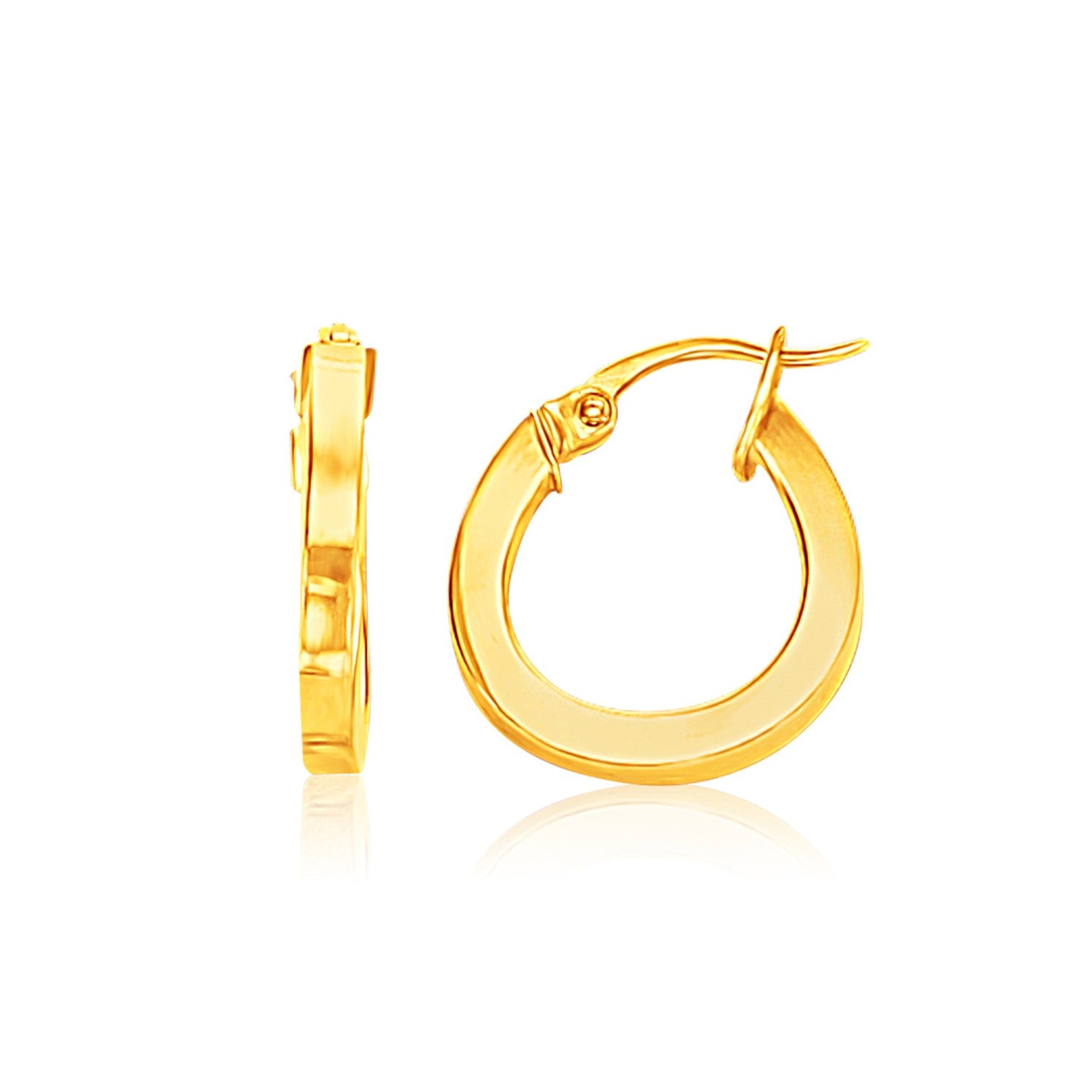14k yellow gold small hoop earrings with a sleek modern design, perfect for elegant everyday wear.