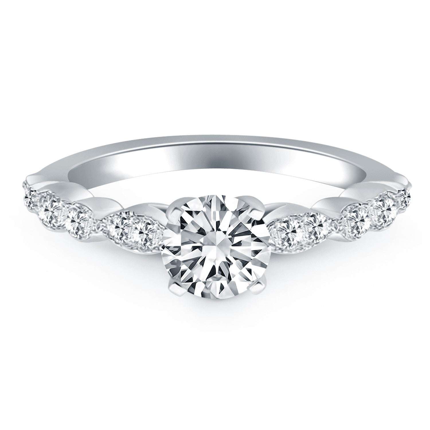 14k white gold fancy shaped diamond engagement ring with prong setting, showcasing a modern design and exquisite craftsman...