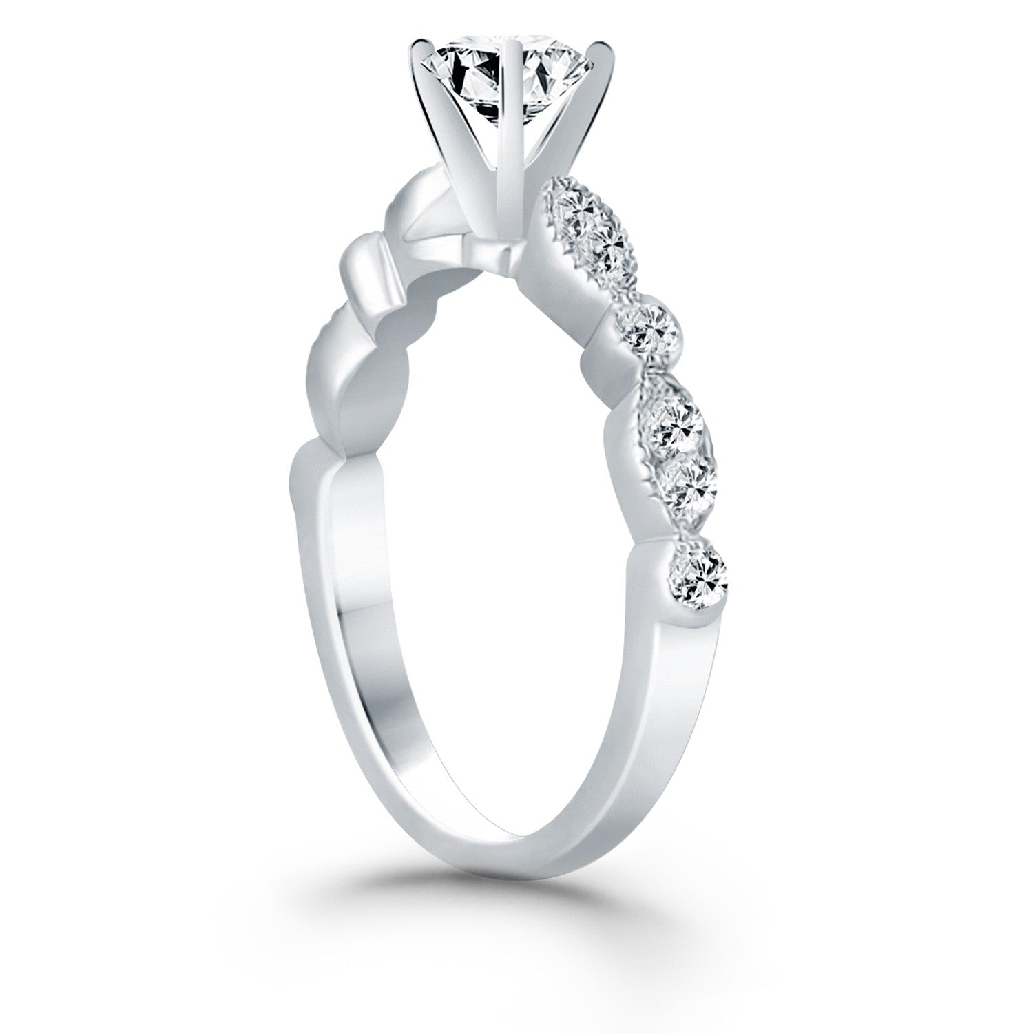 14k white gold fancy shaped diamond engagement ring with elegant prong setting and modern design, showcasing exquisite bri...
