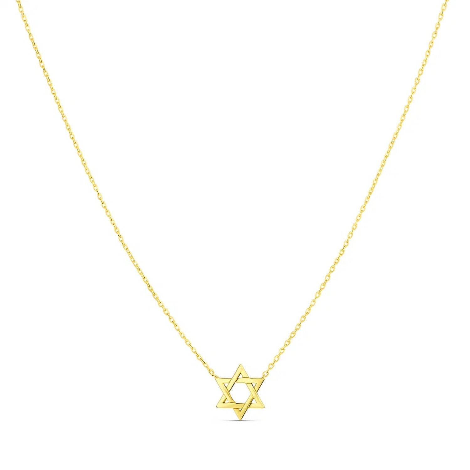 14k yellow gold Star of David necklace with a sleek contemporary chain design, perfect for elegant layering.