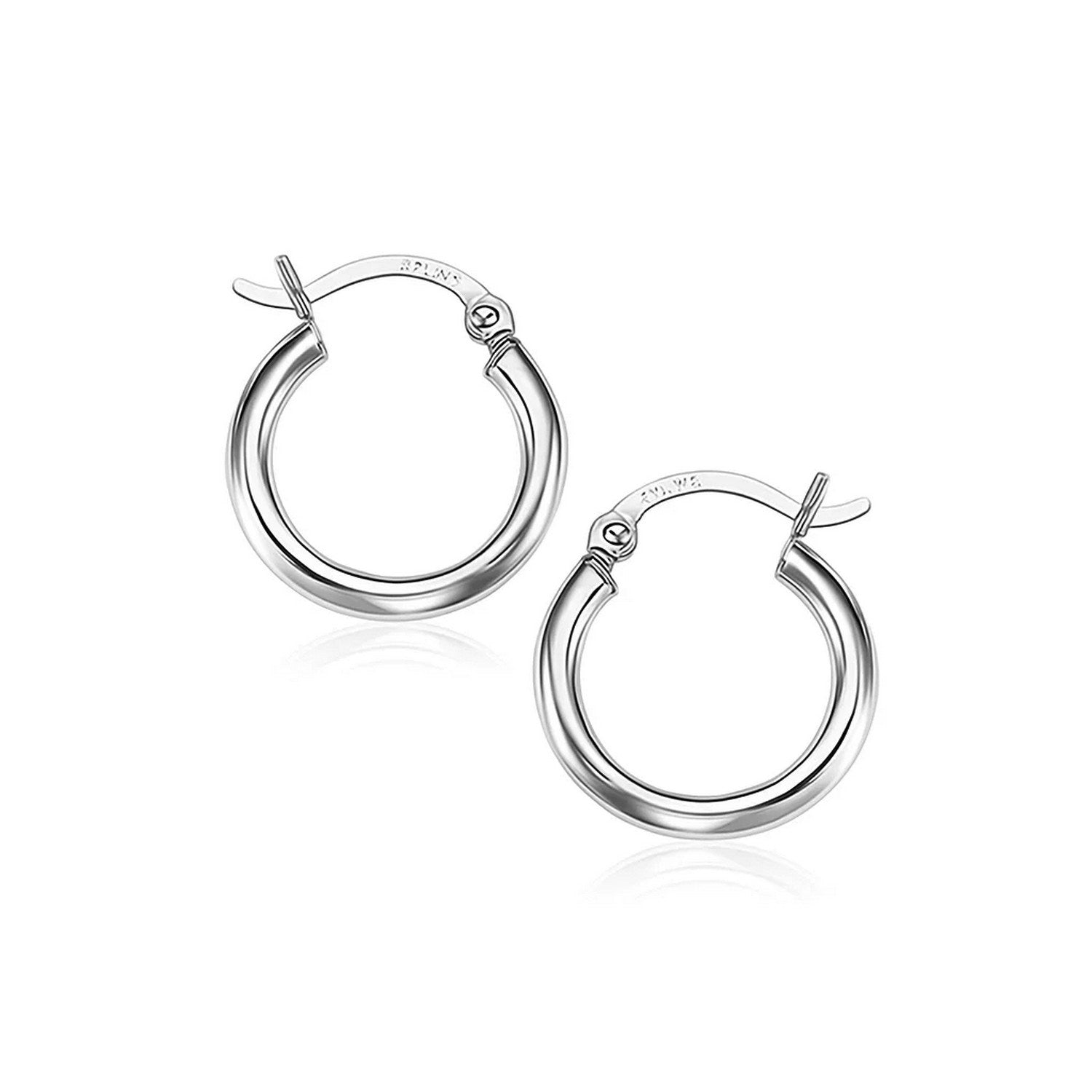 14k white gold polished hoop earrings with a sleek modern design, perfect for elegant everyday wear.