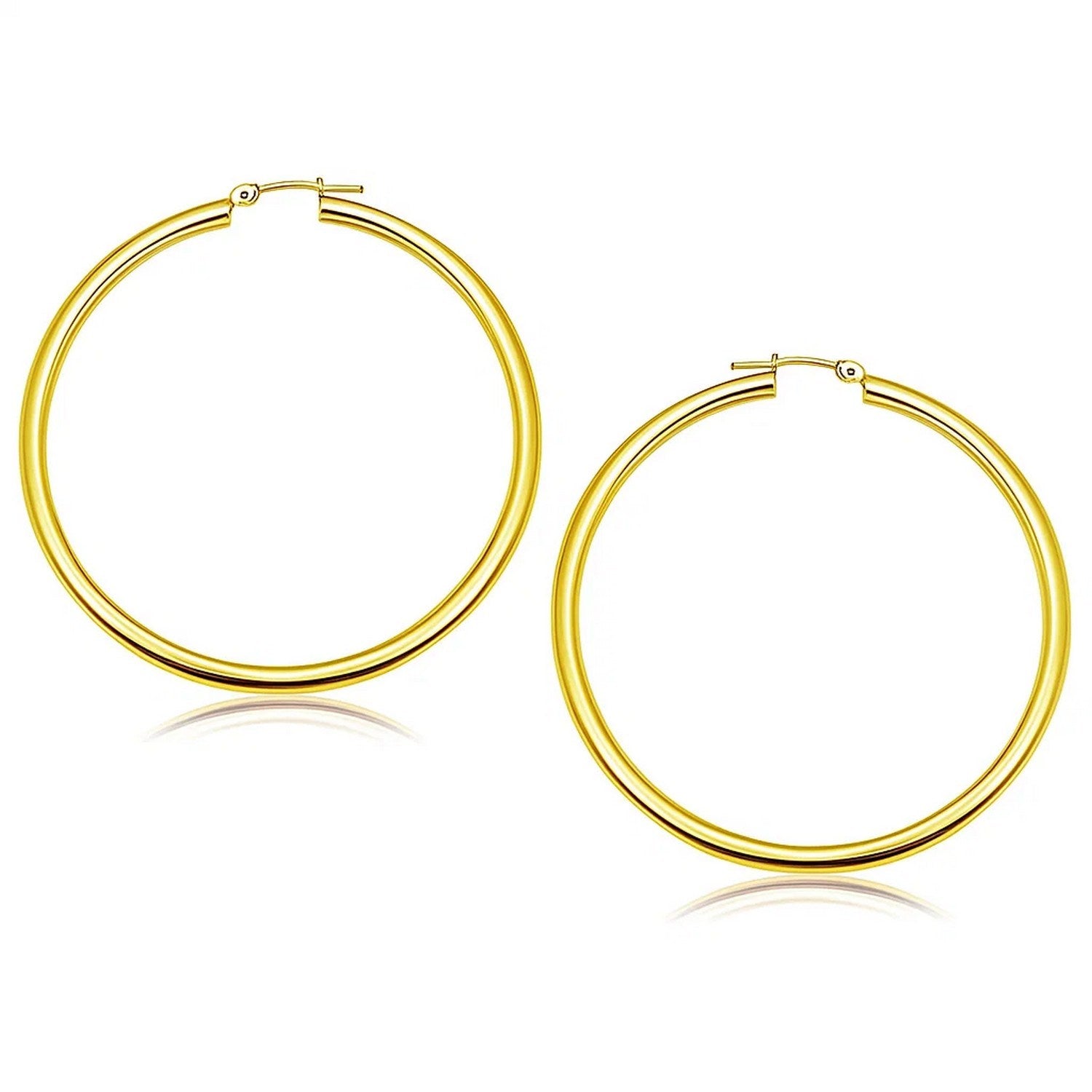 14k yellow gold polished hoop earrings, modern design, perfect for elegant everyday wear.