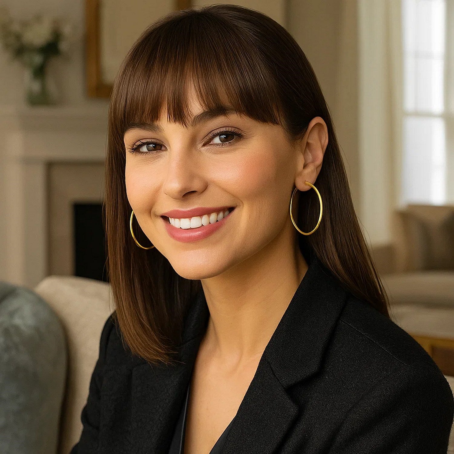 14k yellow gold polished hoop earrings, modern design, elegant shine, perfect for any luxury jewelry collection.