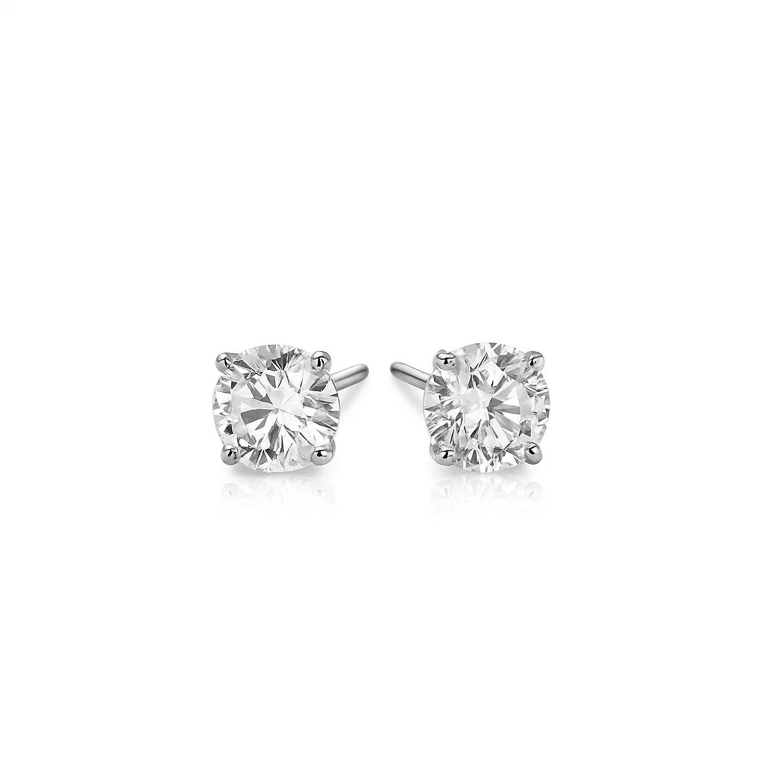 Sterling silver polished faceted stud earrings adorned with white hue cubic zirconia in elegant prong setting.