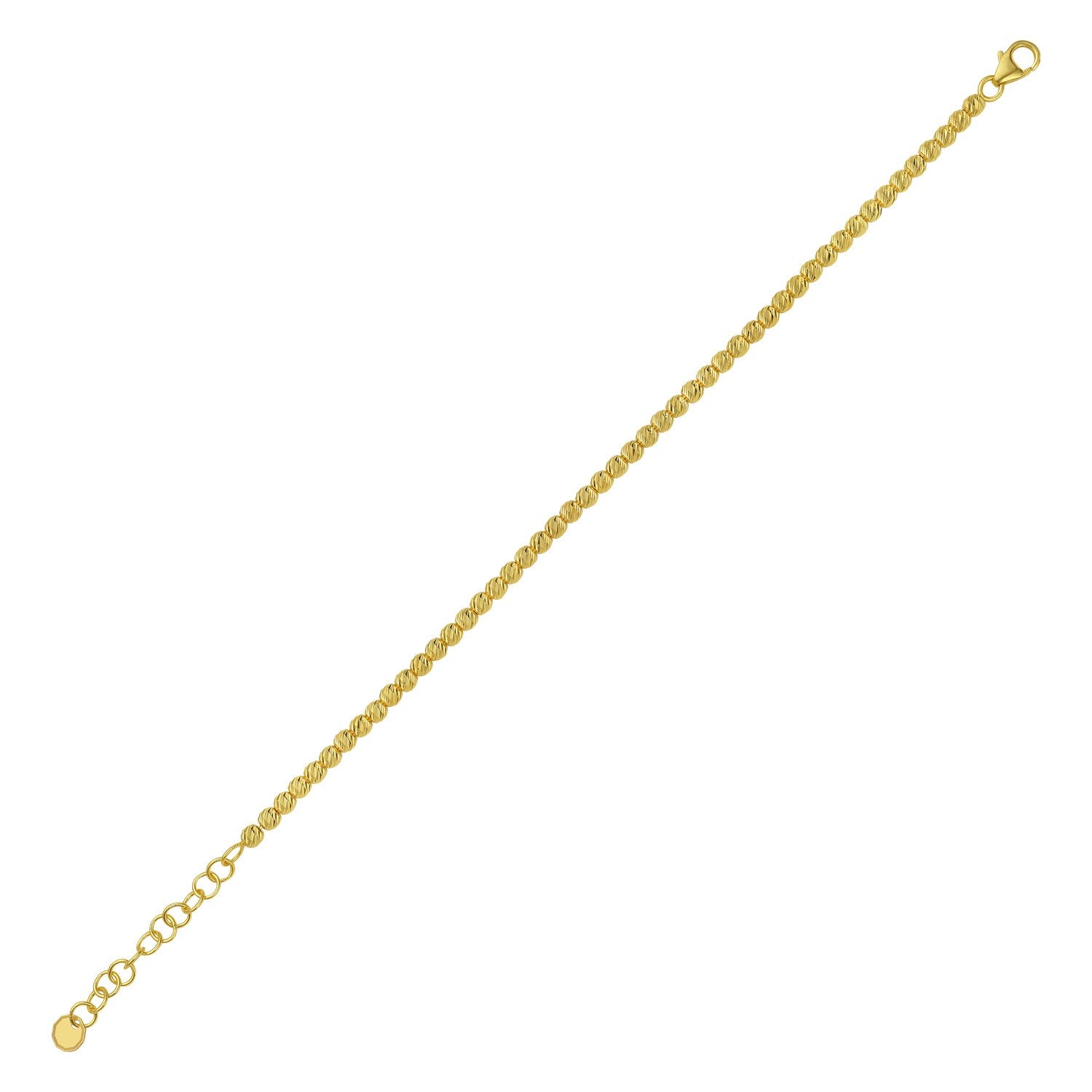14k yellow gold bead bracelet featuring elegant 3.00 mm beads, perfect for layering or wearing alone.
