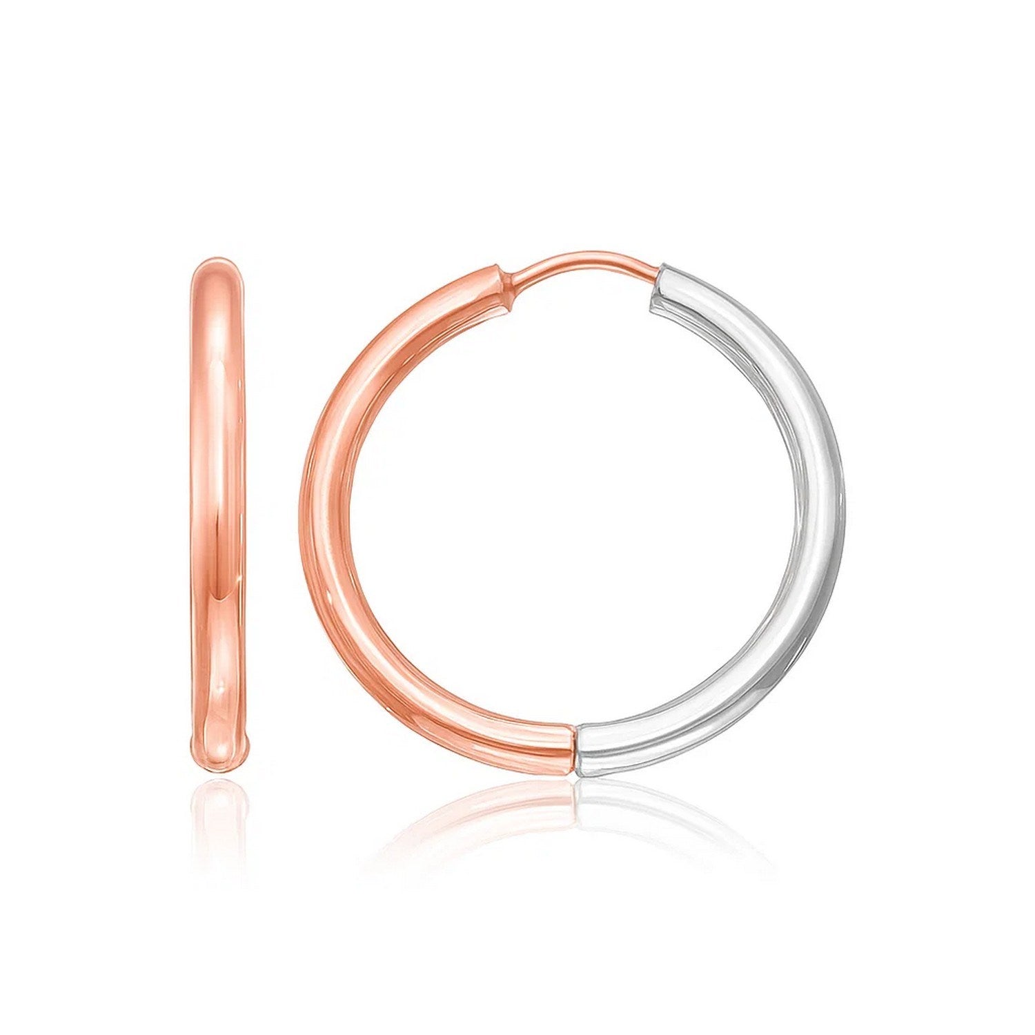 14k rose and white gold modern hinged hoop earrings, showcasing a sleek design perfect for elegant occasions.