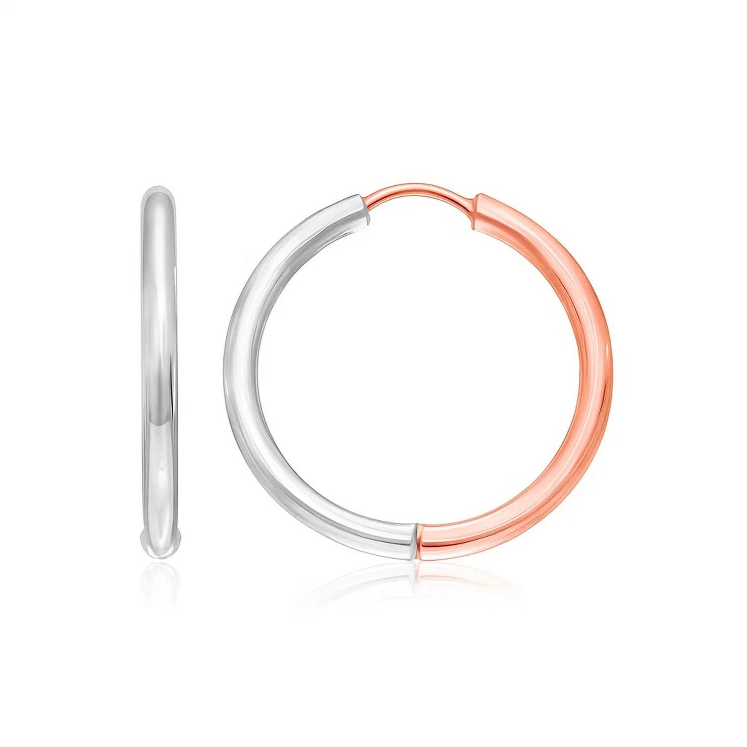 14k rose and white gold modern hinged hoop earrings showcasing exquisite craftsmanship and timeless elegance.