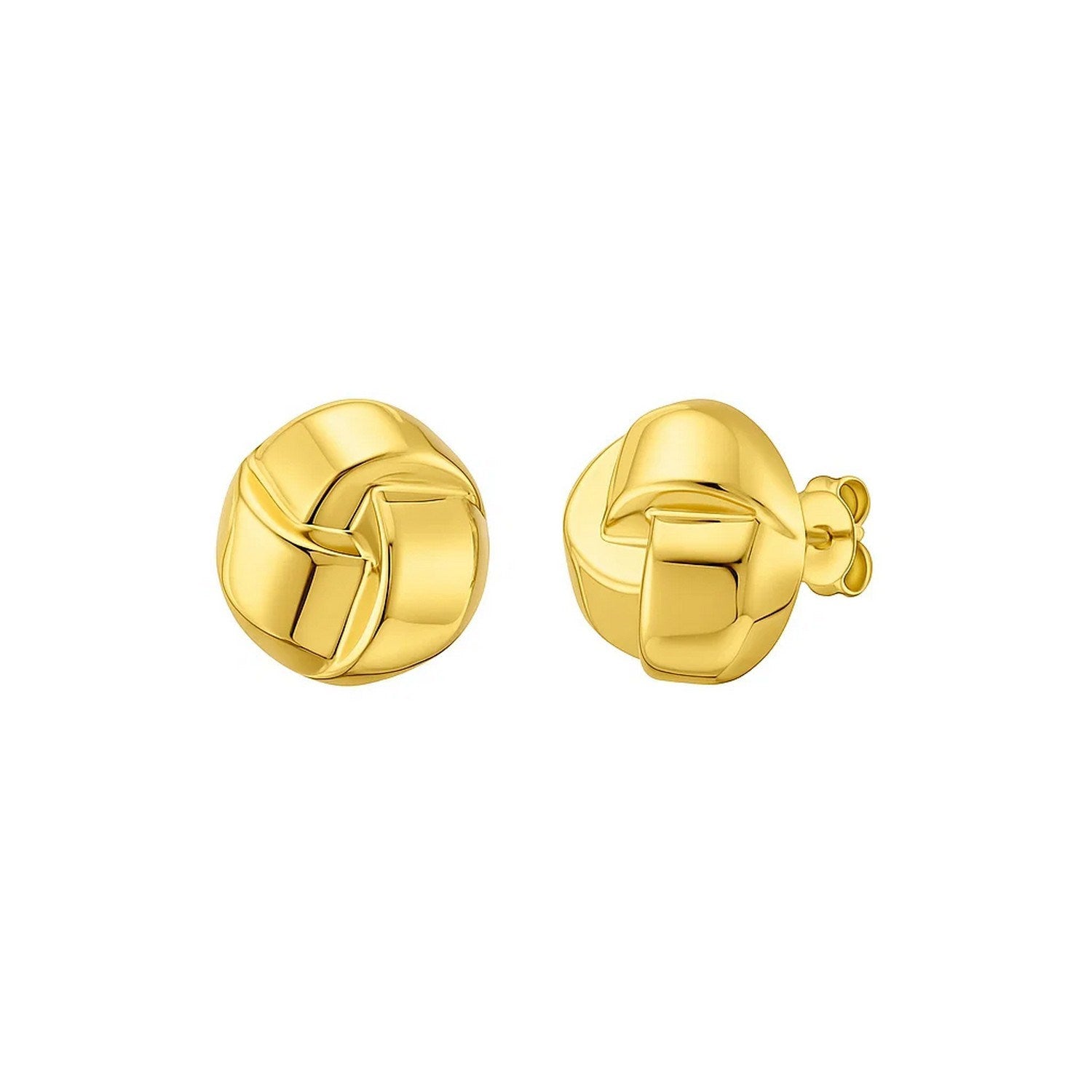 14k yellow gold modern stud earrings featuring an elegant fancy knot design for a luxurious touch.