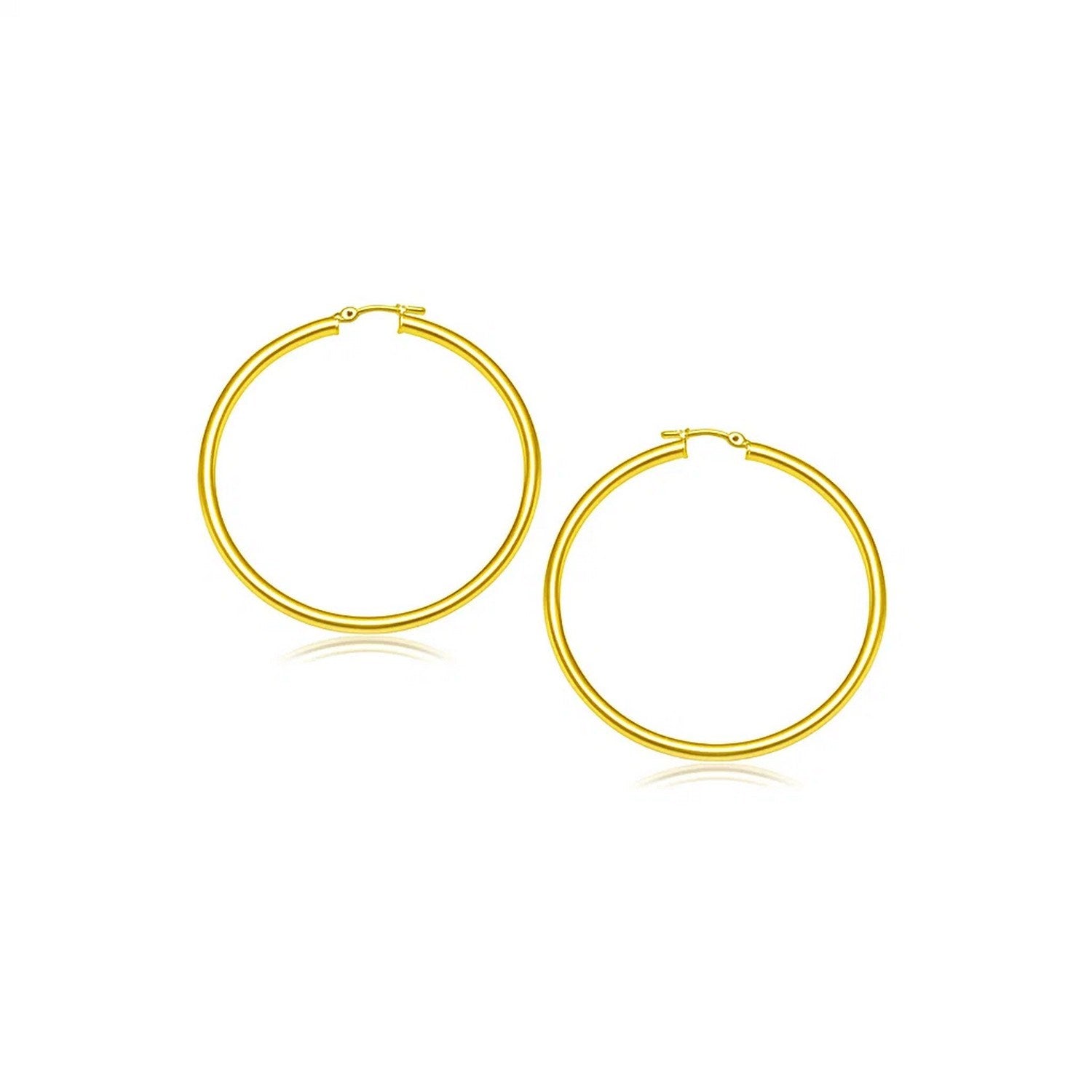 14k yellow gold polished hoop earrings, modern design, perfect for elegant everyday wear.
